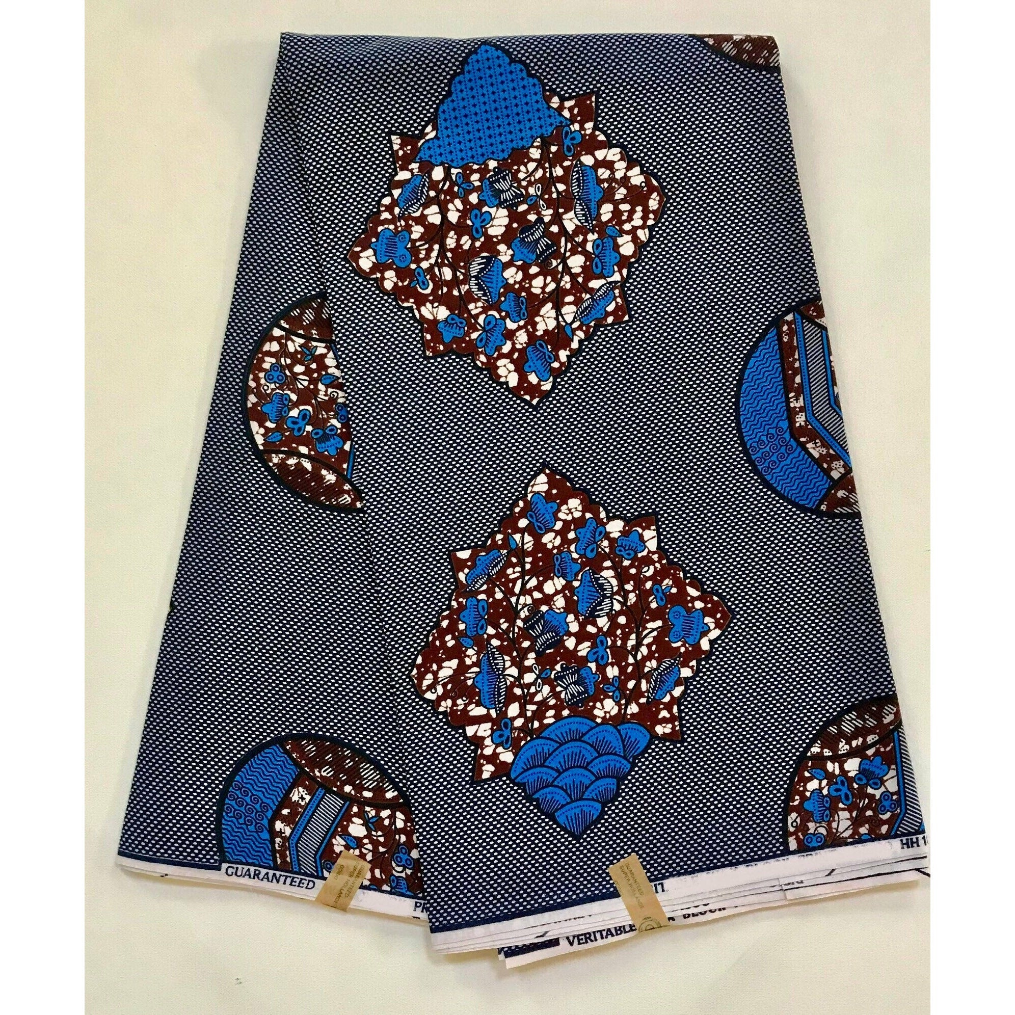 African Print Fabric/ Ankara - Blue, Brown 'Azande Weights’ Design, YARD or WHOLESALE