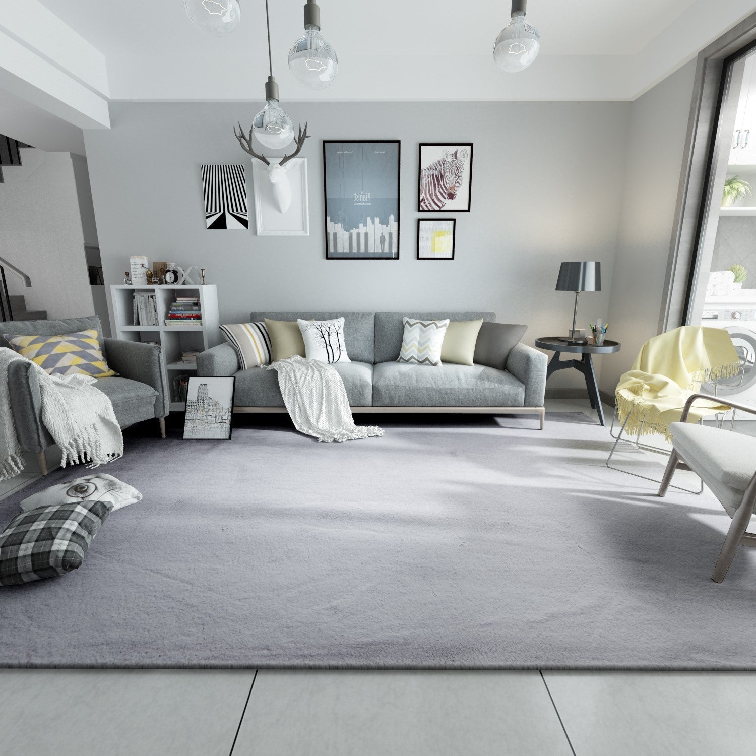 Soft Touch Faux Rabbit, Chinchilla Feel Solid Colors Area Rugs