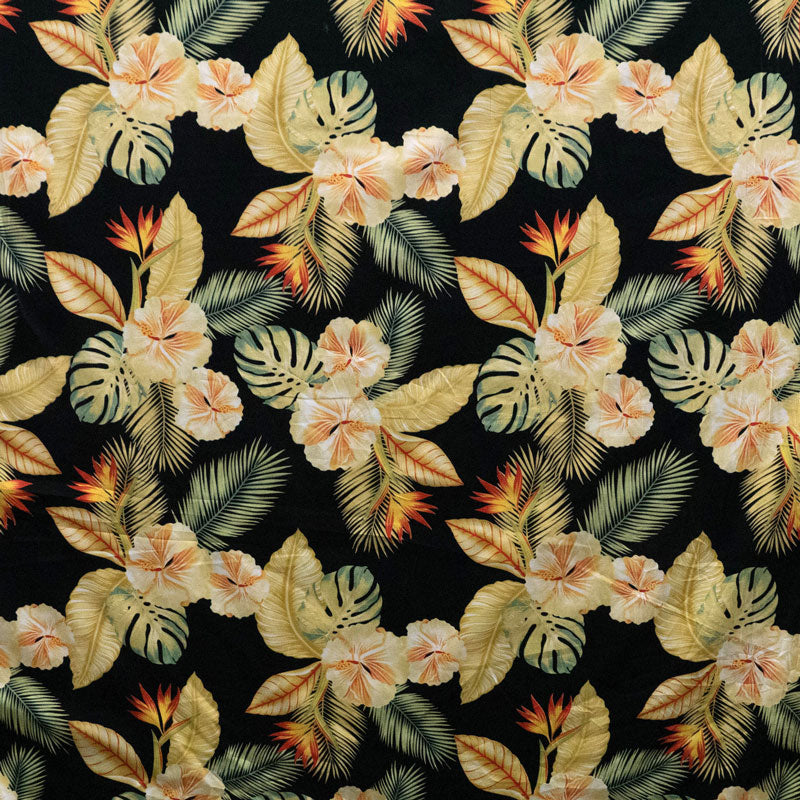 Hibiscus Birds of Paradise Palm Monstera Palm Banana Leaf Fabric | Cotton