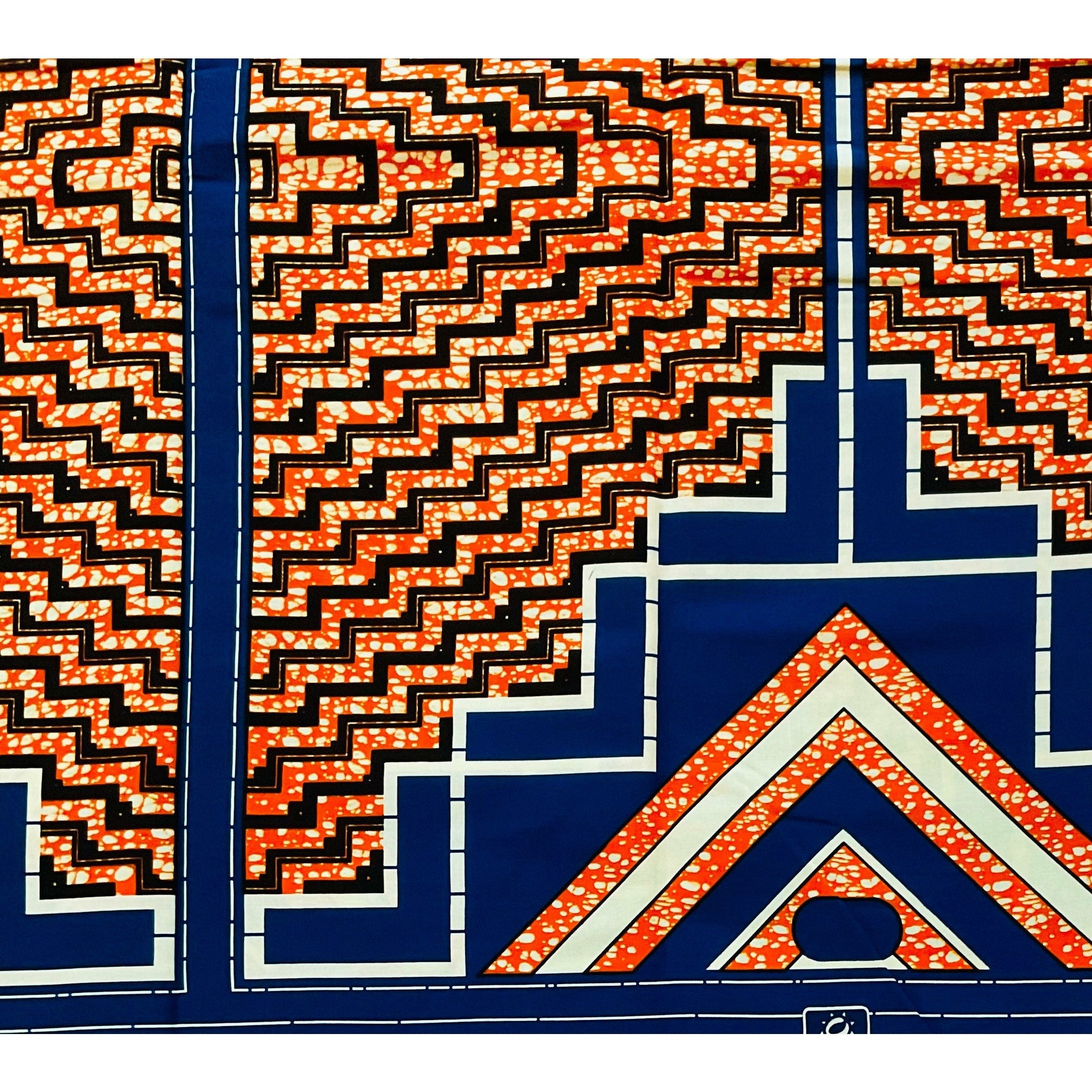 African Print Fabric/ Ankara - Blue, Orange, Beige 'Justice', YARD or WHOLESALE