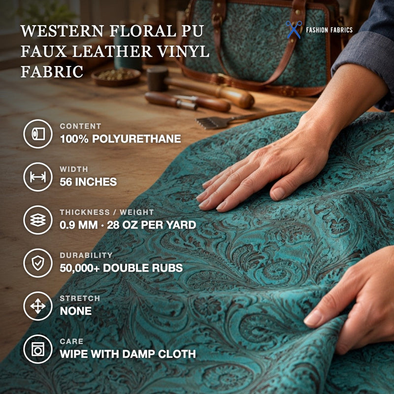 Western Floral PU Faux Leather Vinyl Fabric