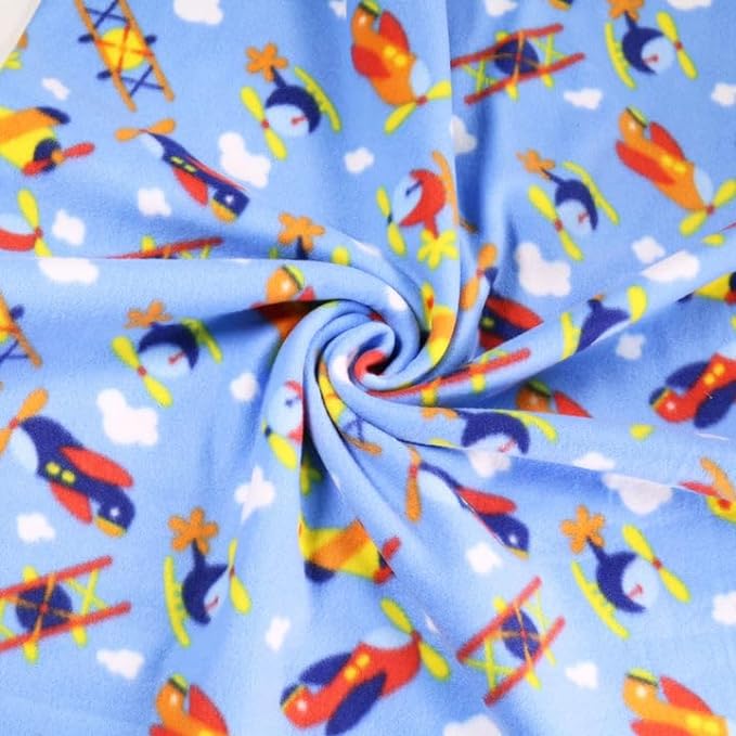 Anti-Pill Polar Fleece Fabric by the Yard – Blue Airplanes 60" 280 GSM