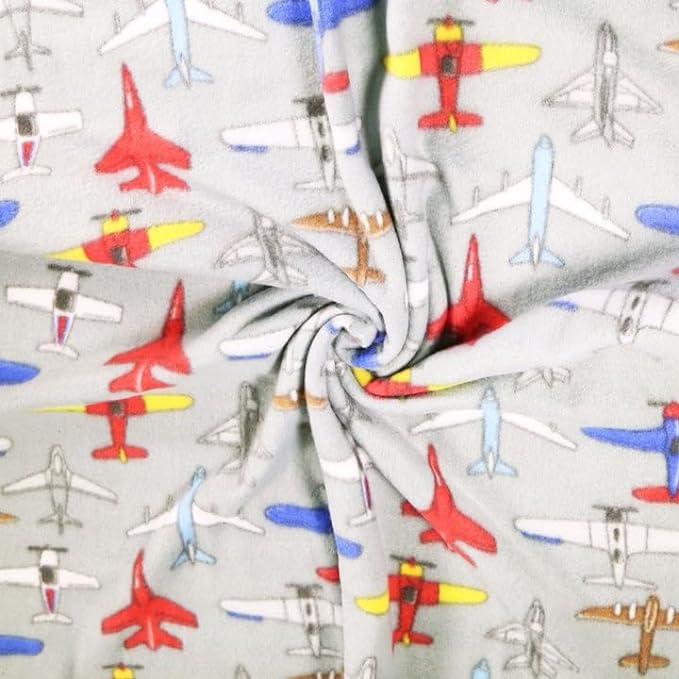 Anti-Pill Polar Fleece Fabric by the Yard – Grey Airplanes 60" 280 GSM