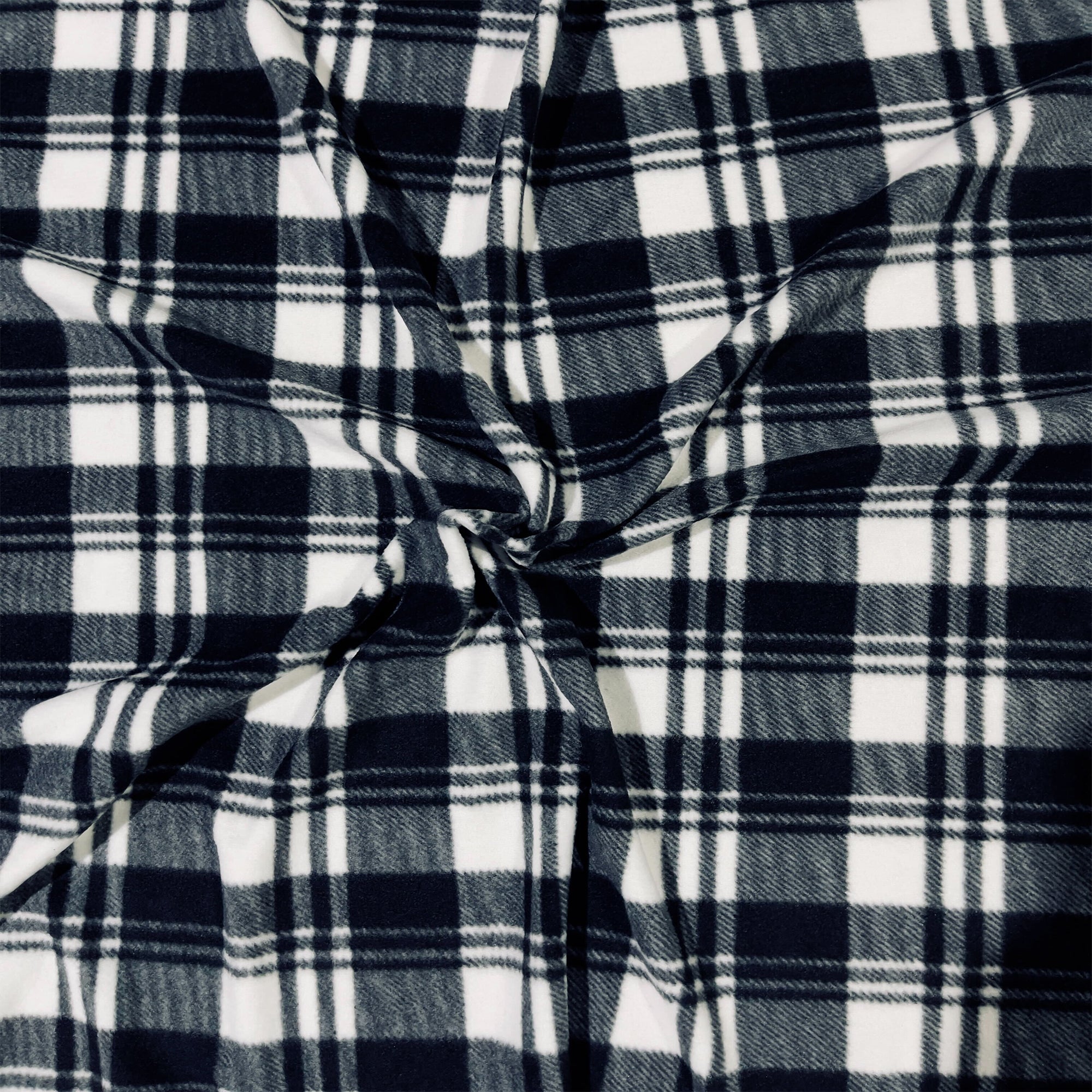 Anti-Pill Polar Fleece Fabric by the Yard – Plaid Black & White 60"