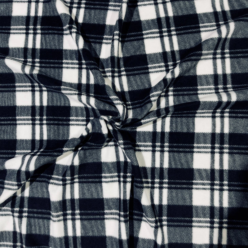 Anti-Pill Polar Fleece Fabric by the Yard – Plaid Black & White 60"