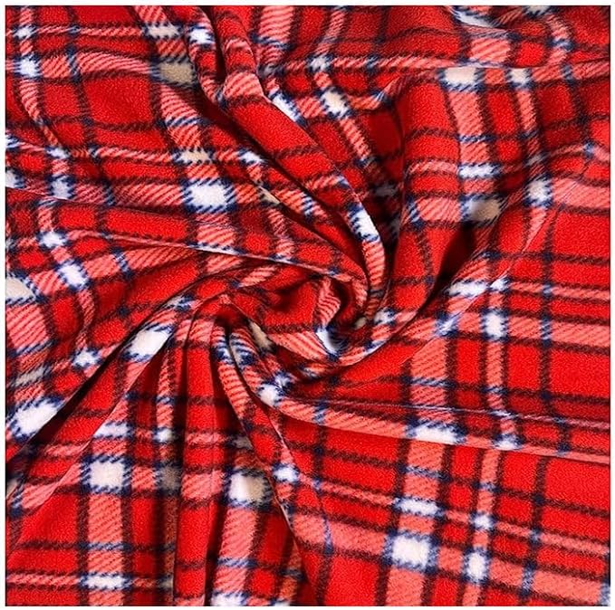 Anti-Pill Polar Fleece Fabric by the Yard – Red Plaid (60", 280 GSM)