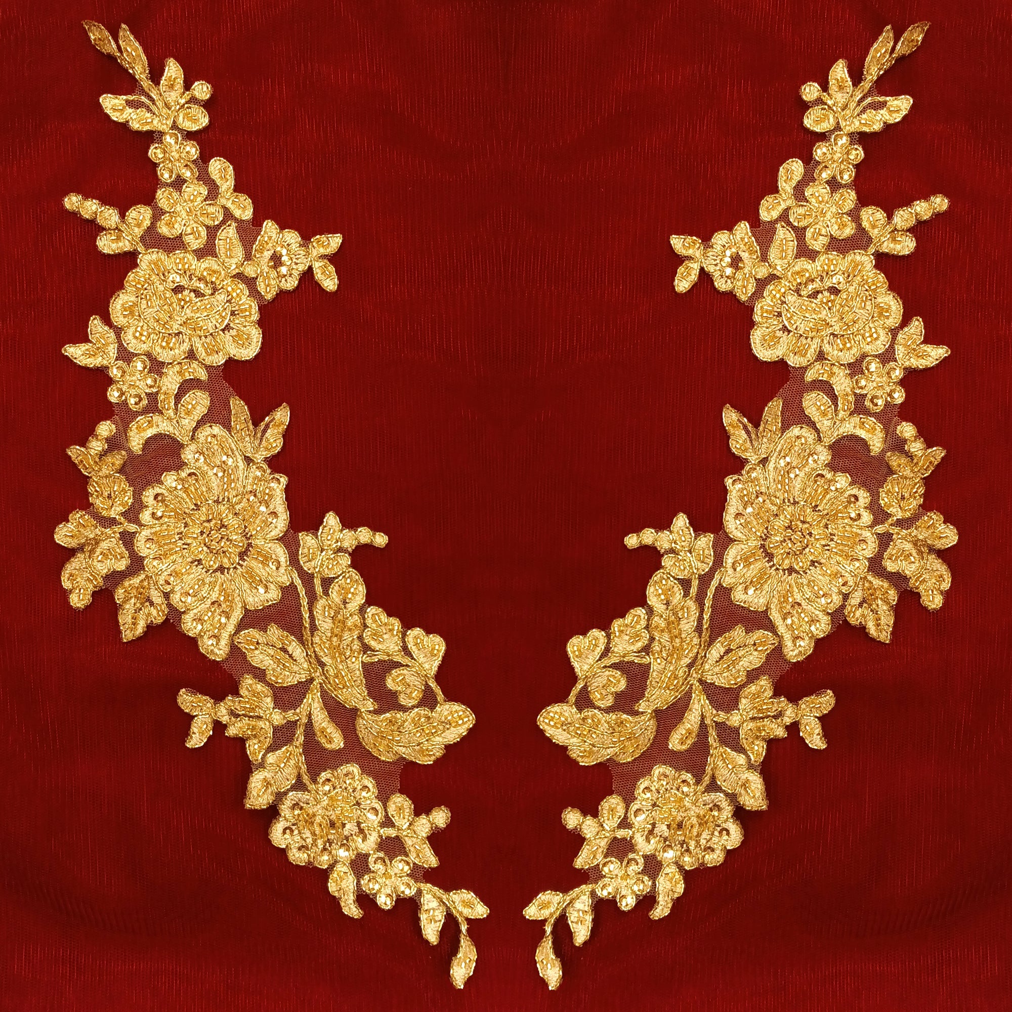 Beaded & Corded Floral Lace Applique Embroidered on 100% Polyester Net Mesh | Lace USA - 96438W-BP
