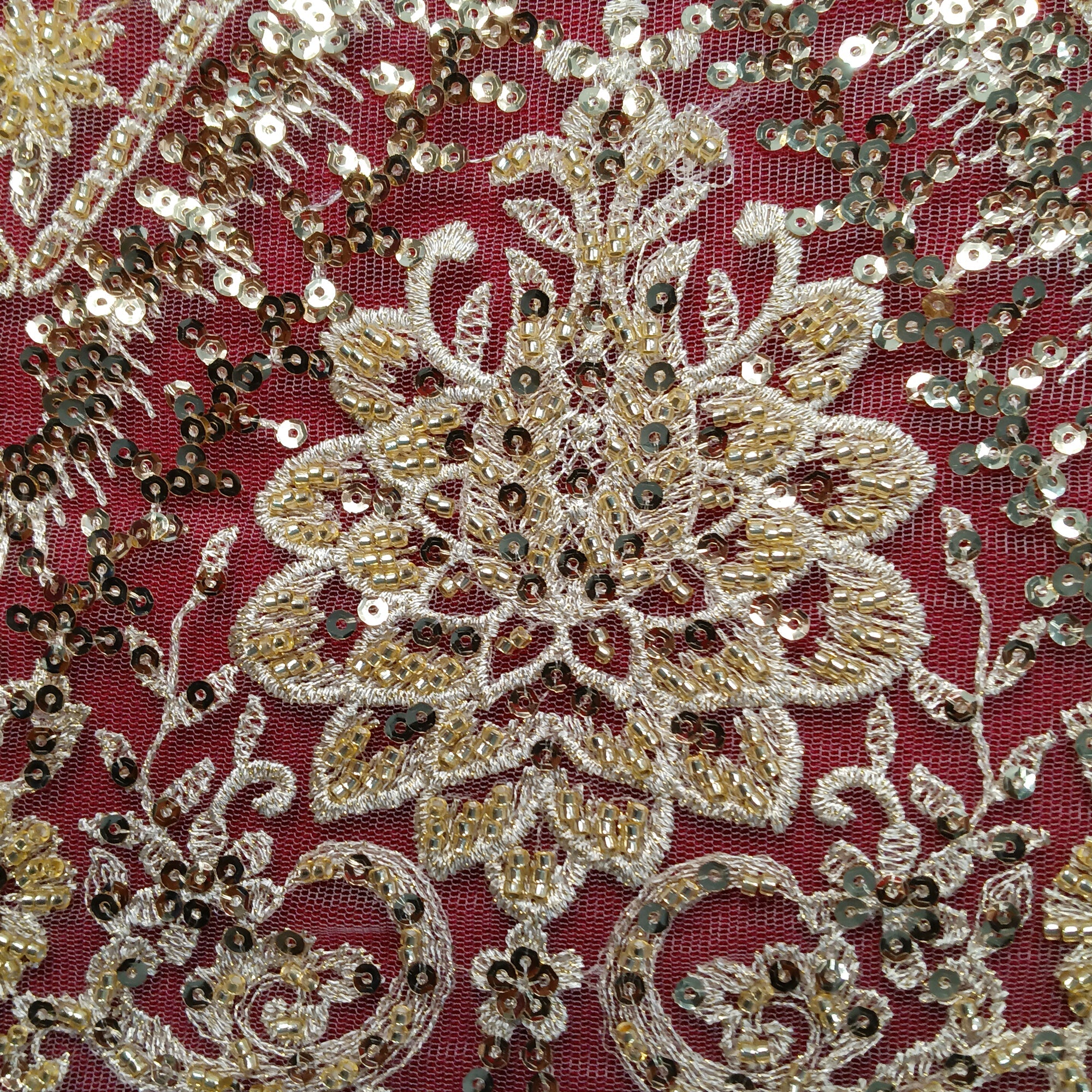 Beaded & Sequined Lace Fabric Embroidered on 100% Polyester Net Mesh | Lace USA - GD-66722