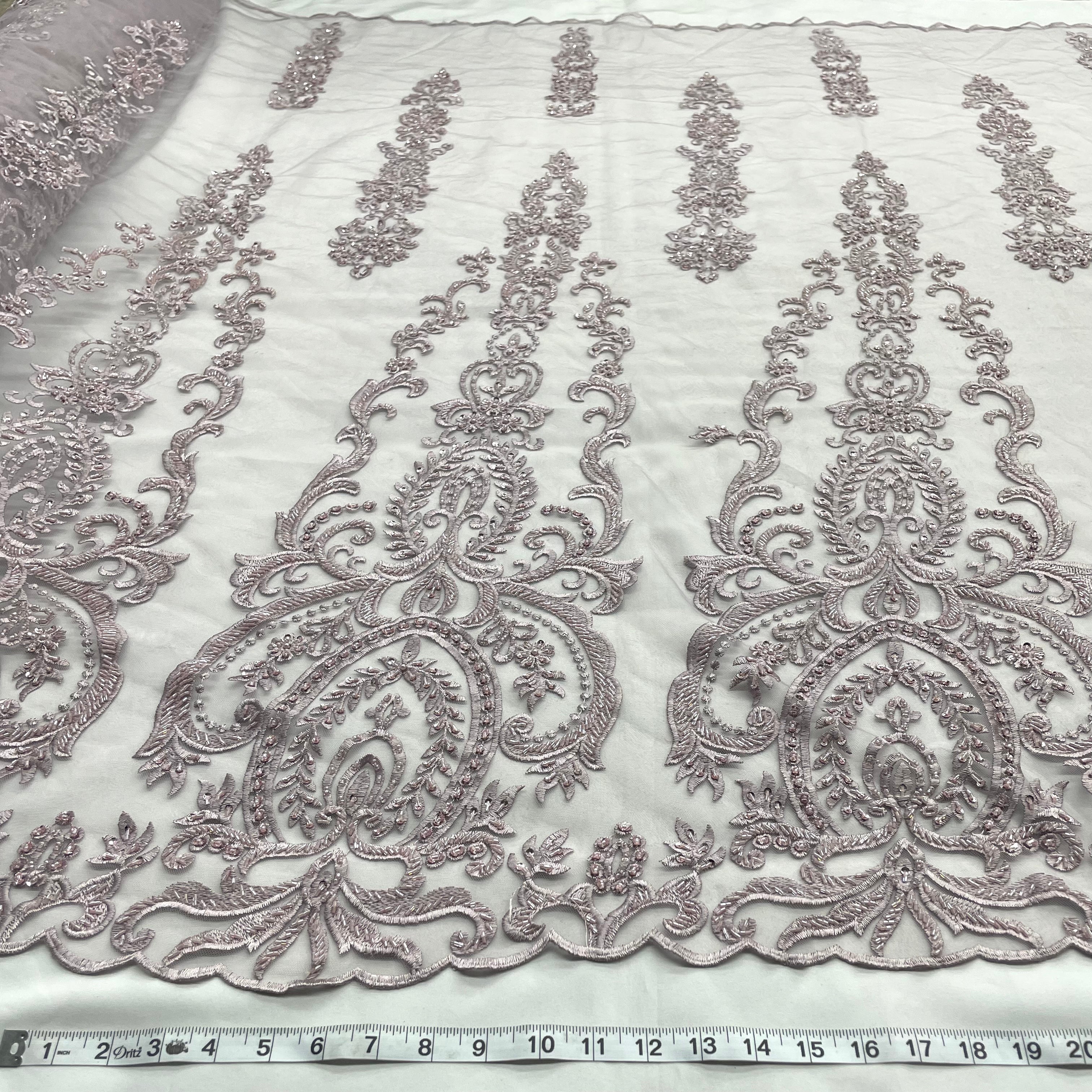 Beaded Lace Fabric Embroidered on 100% Polyester Net Mesh | Lace USA - GD-9117