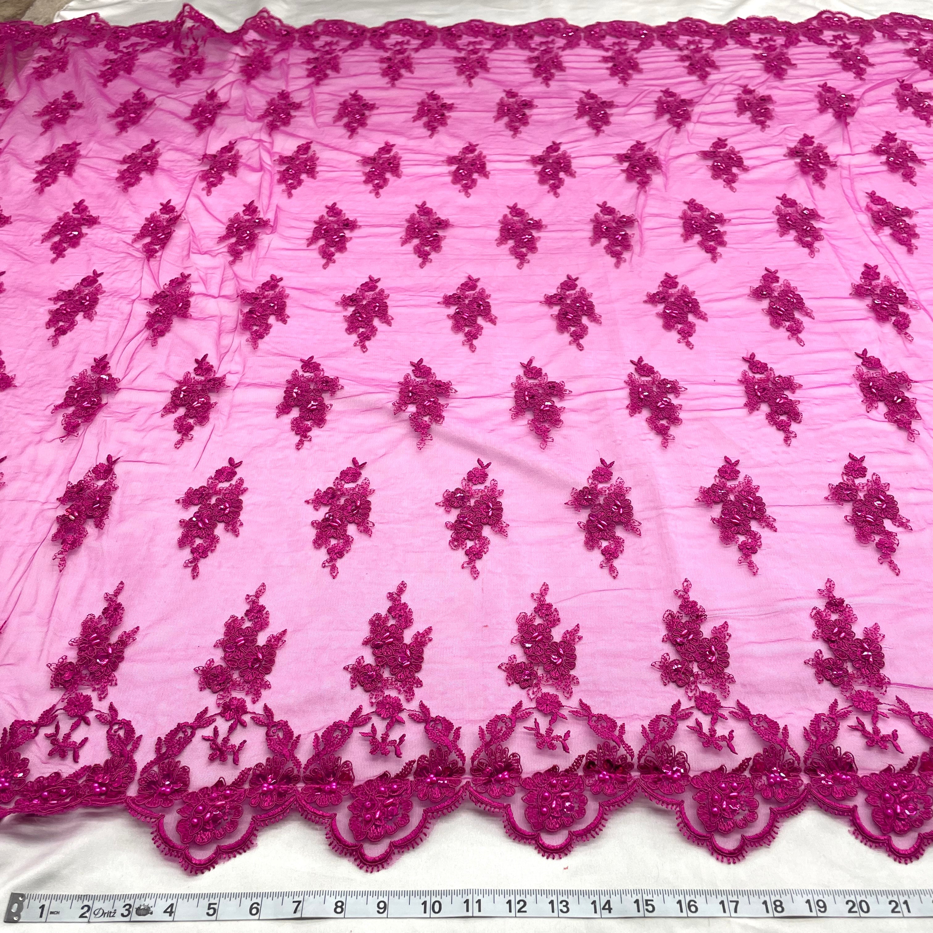 Beaded & Corded Lace Fabric Embroidered on 100% Polyester Net Mesh | Lace USA - 96644W-BP