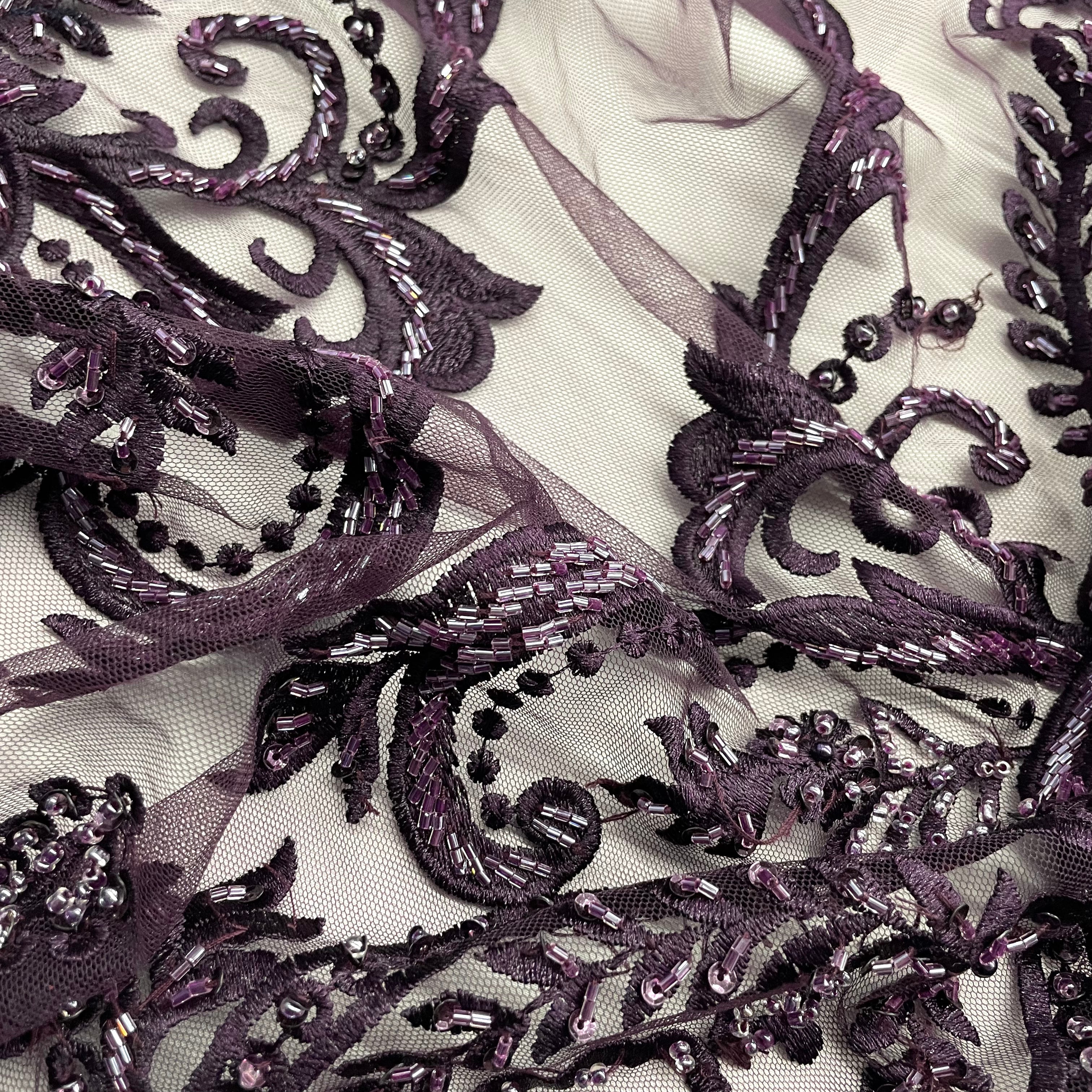 Beaded Lace Fabric Embroidered on 100% Polyester Net Mesh | Lace USA - GD-9117