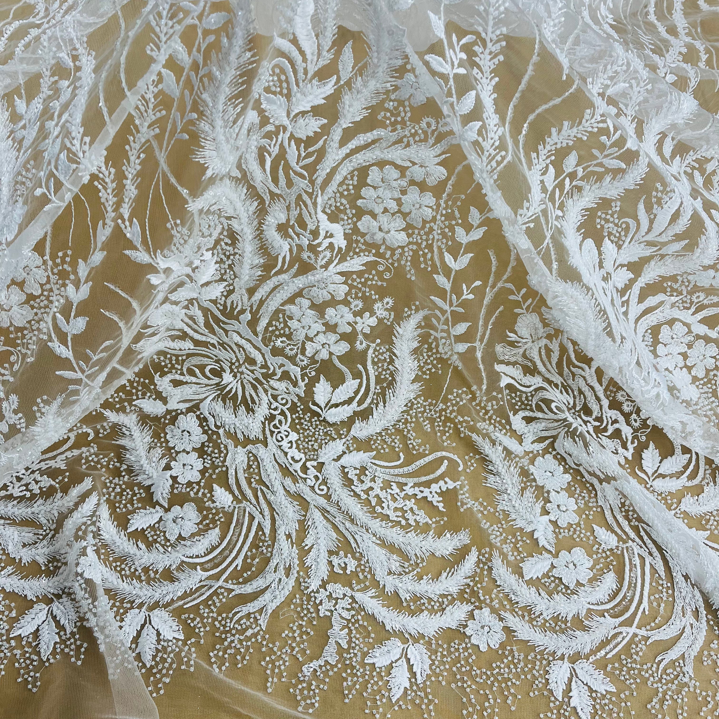 Beaded Lace Fabric Embroidered on 100% Polyester Net Mesh | Lace USA - GD-12010