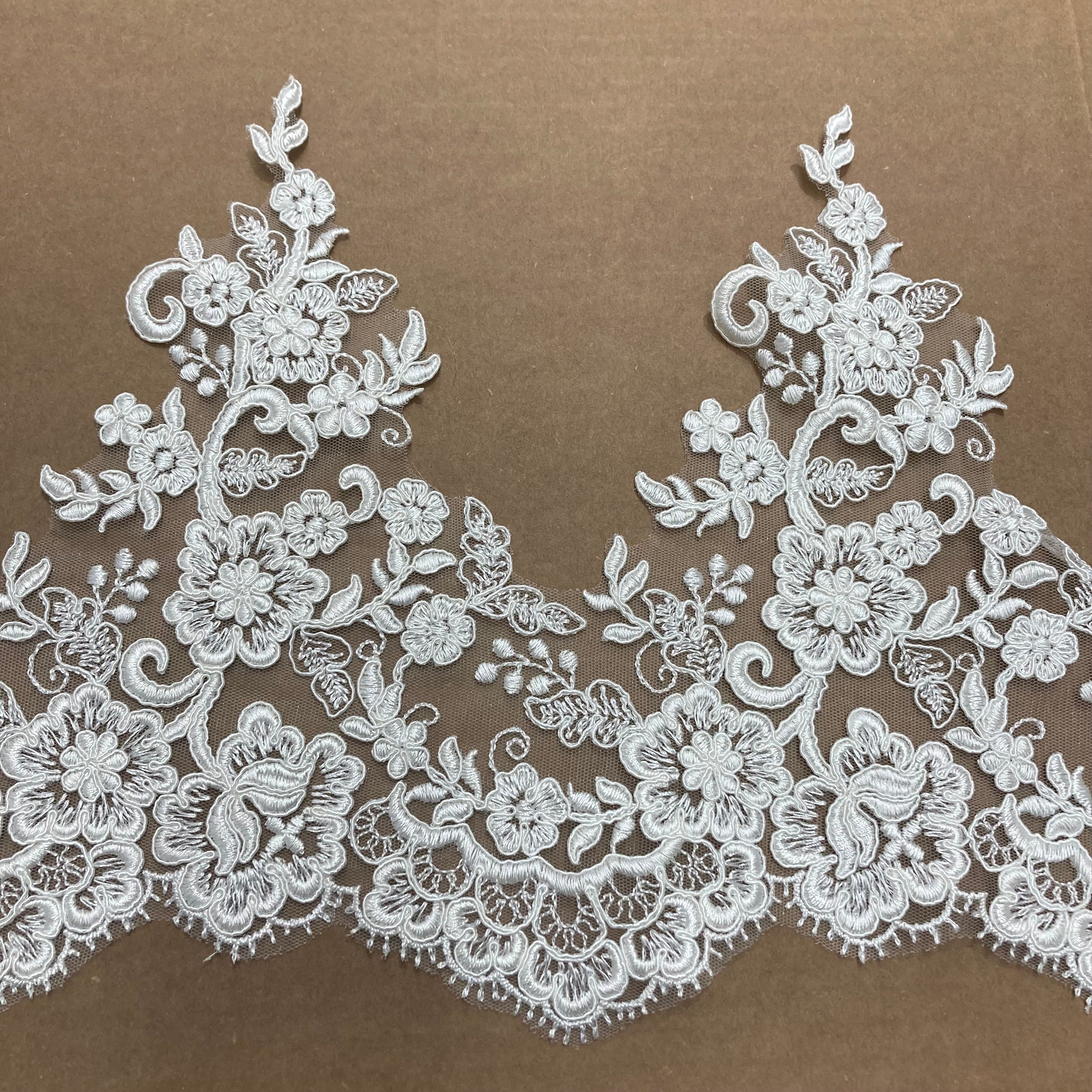 Floral Corded Embroidered Lace Trim with Scalloped Edge | Lace USA - 73001W/1