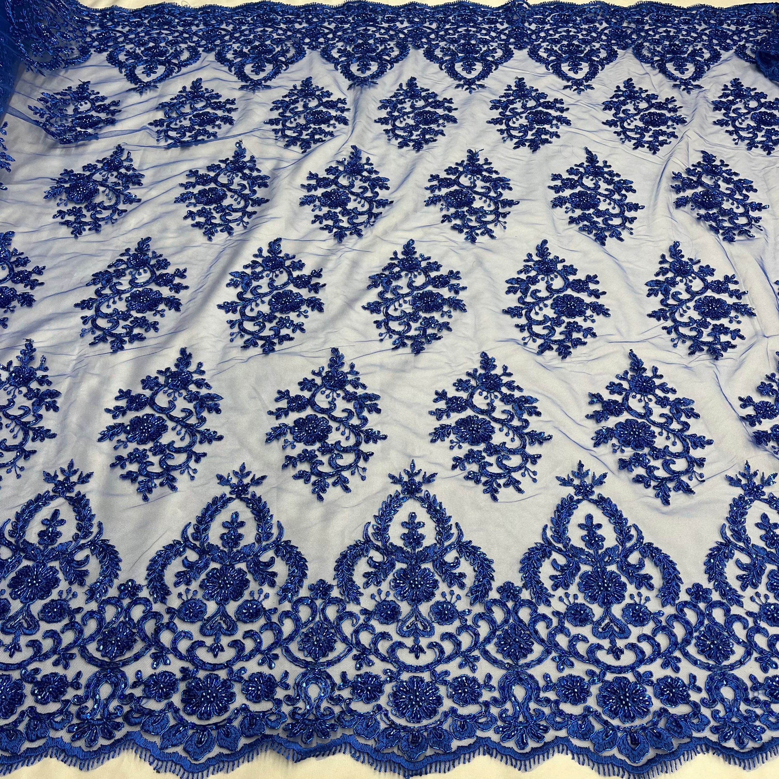 Beaded & Corded Bridal Lace Fabric Embroidered on 100% Polyester Net Mesh | Lace USA - GD-2257
