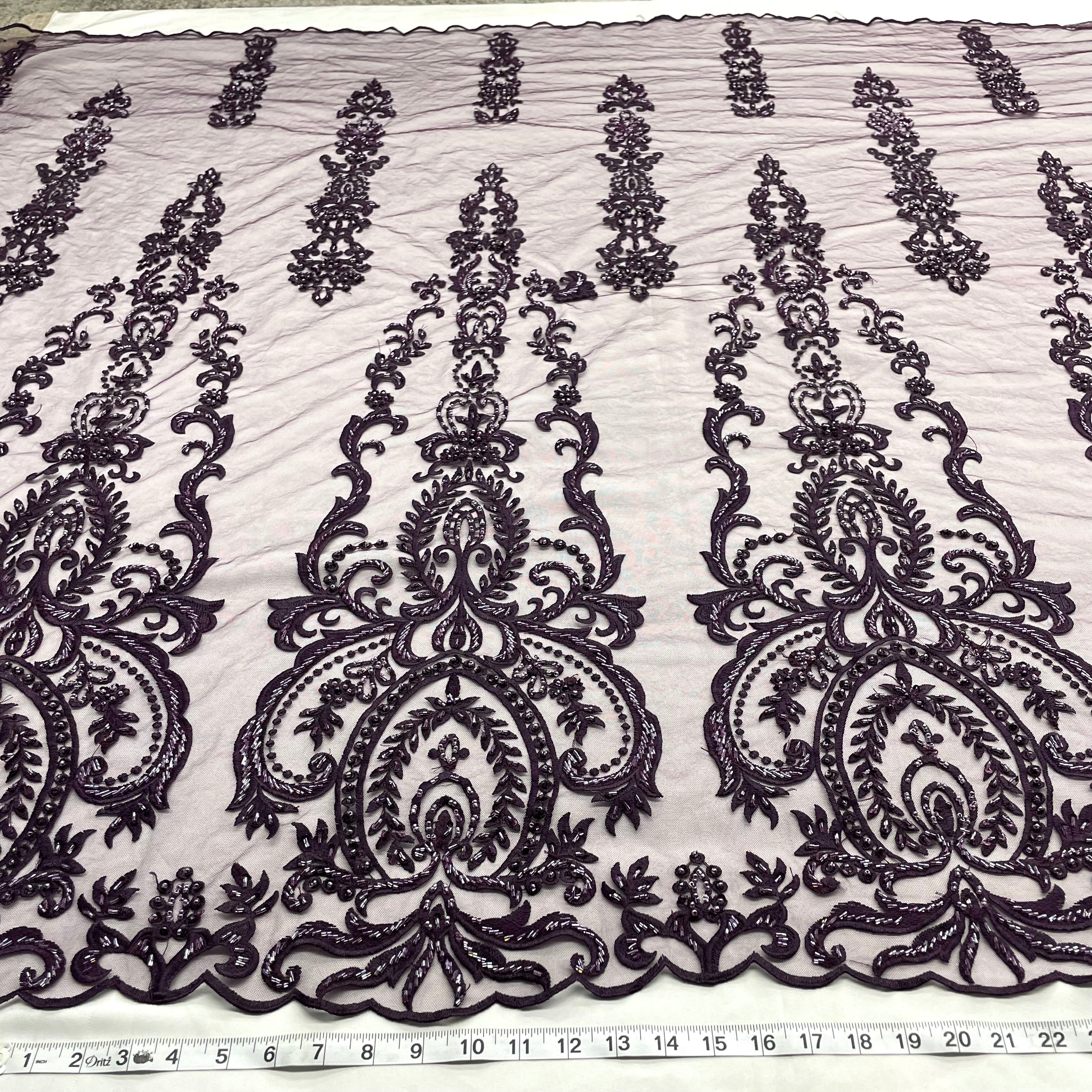 Beaded Lace Fabric Embroidered on 100% Polyester Net Mesh | Lace USA - GD-9117