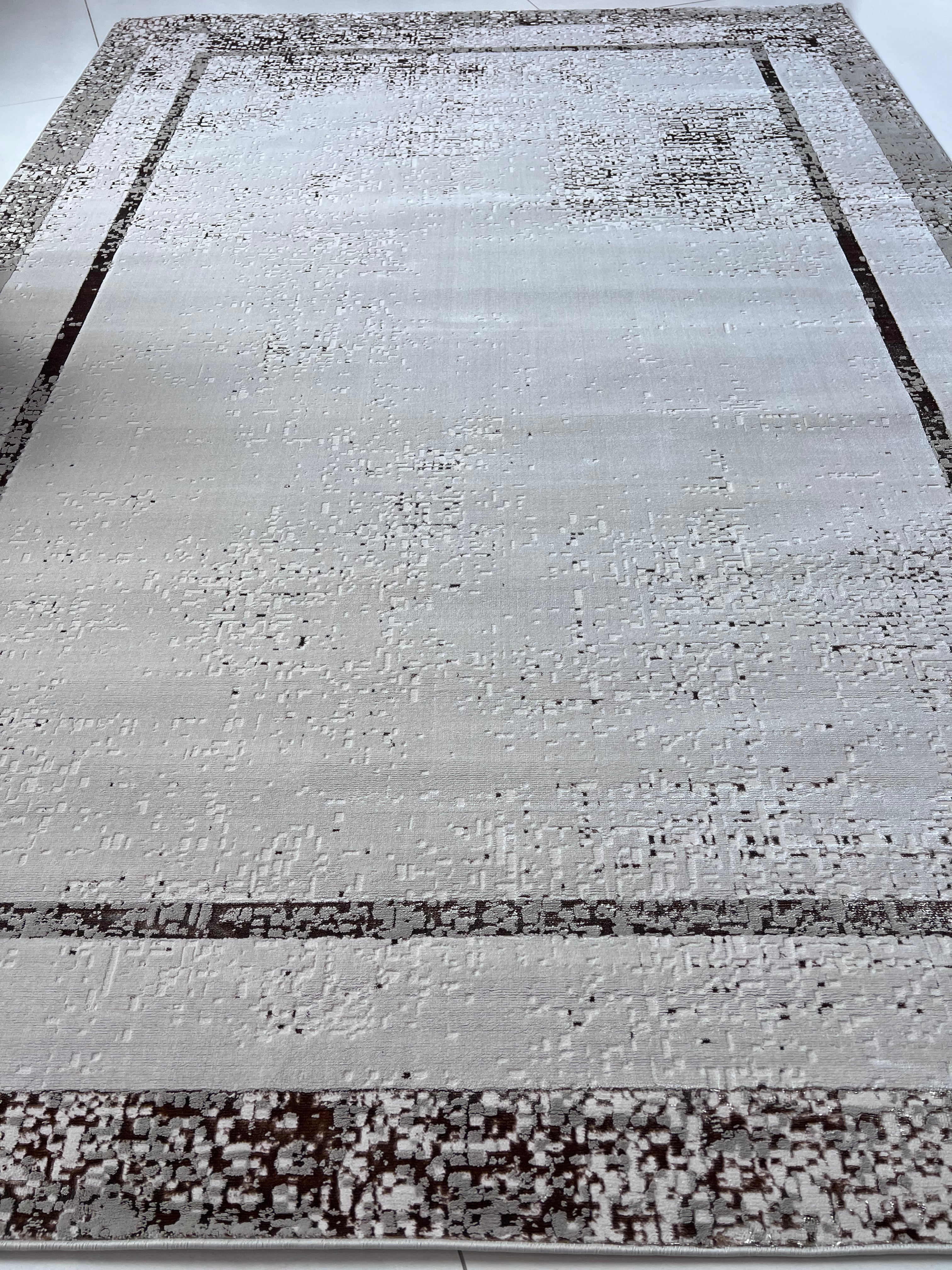 Polyester Silver with Gold Viscose Blend Border Design Rug/Carpet - Style# Maximus 245 - Color-Changing Flat Weave Rug