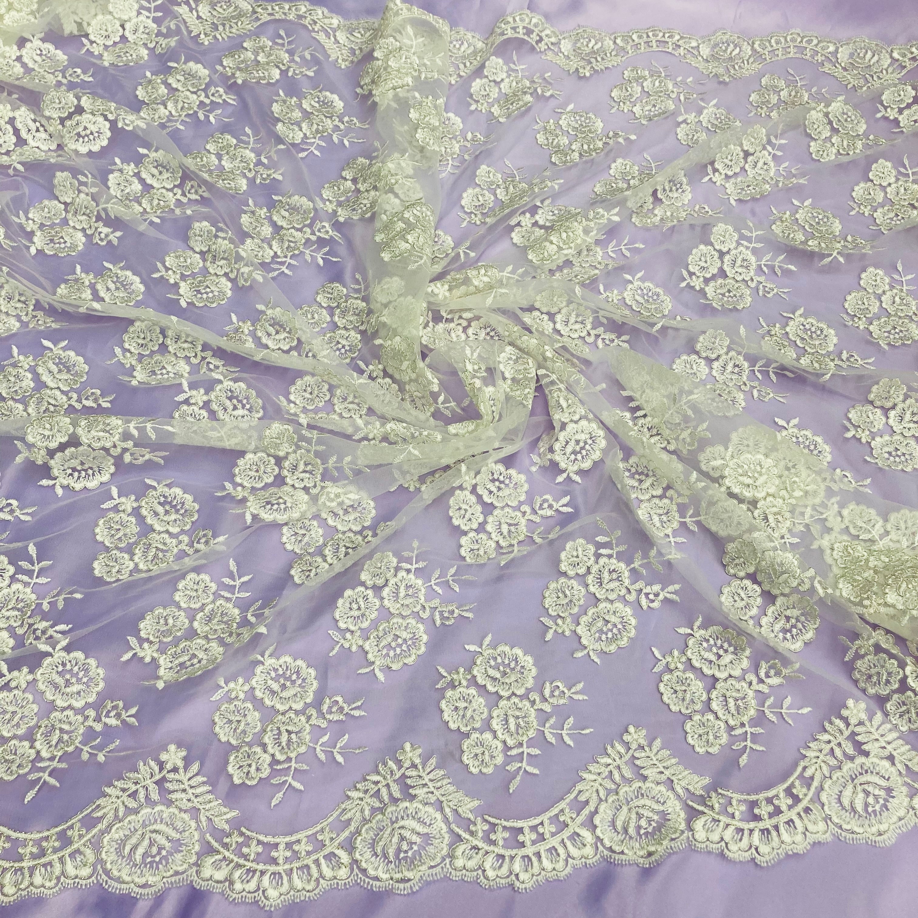 Corded Bridal Lace Fabric Embroidered on 100% Polyester Net Mesh | Lace USA - 95412W