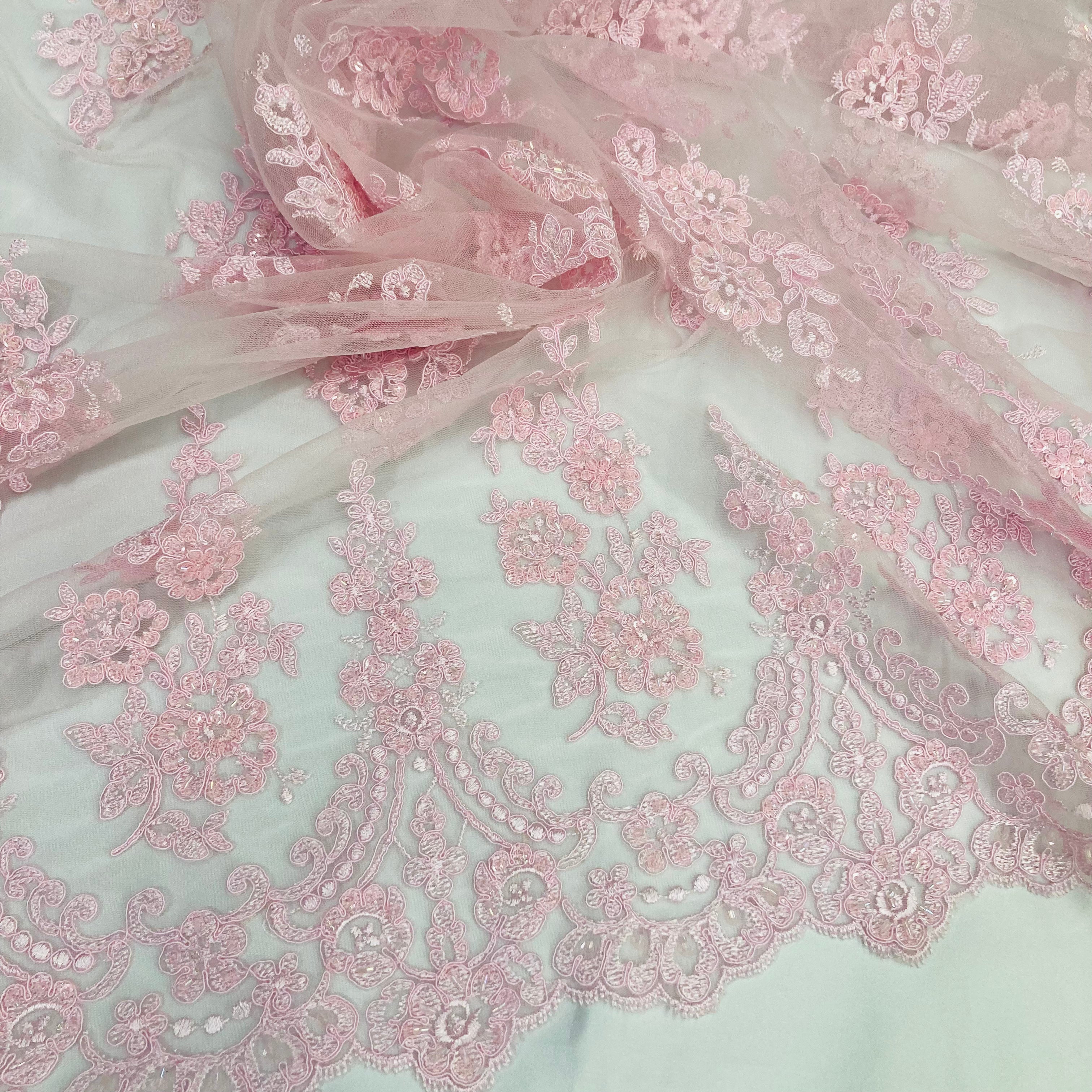 Beaded & Corded Lace Fabric Embroidered on 100% Polyester Net Mesh | Lace USA - 96784W-BP