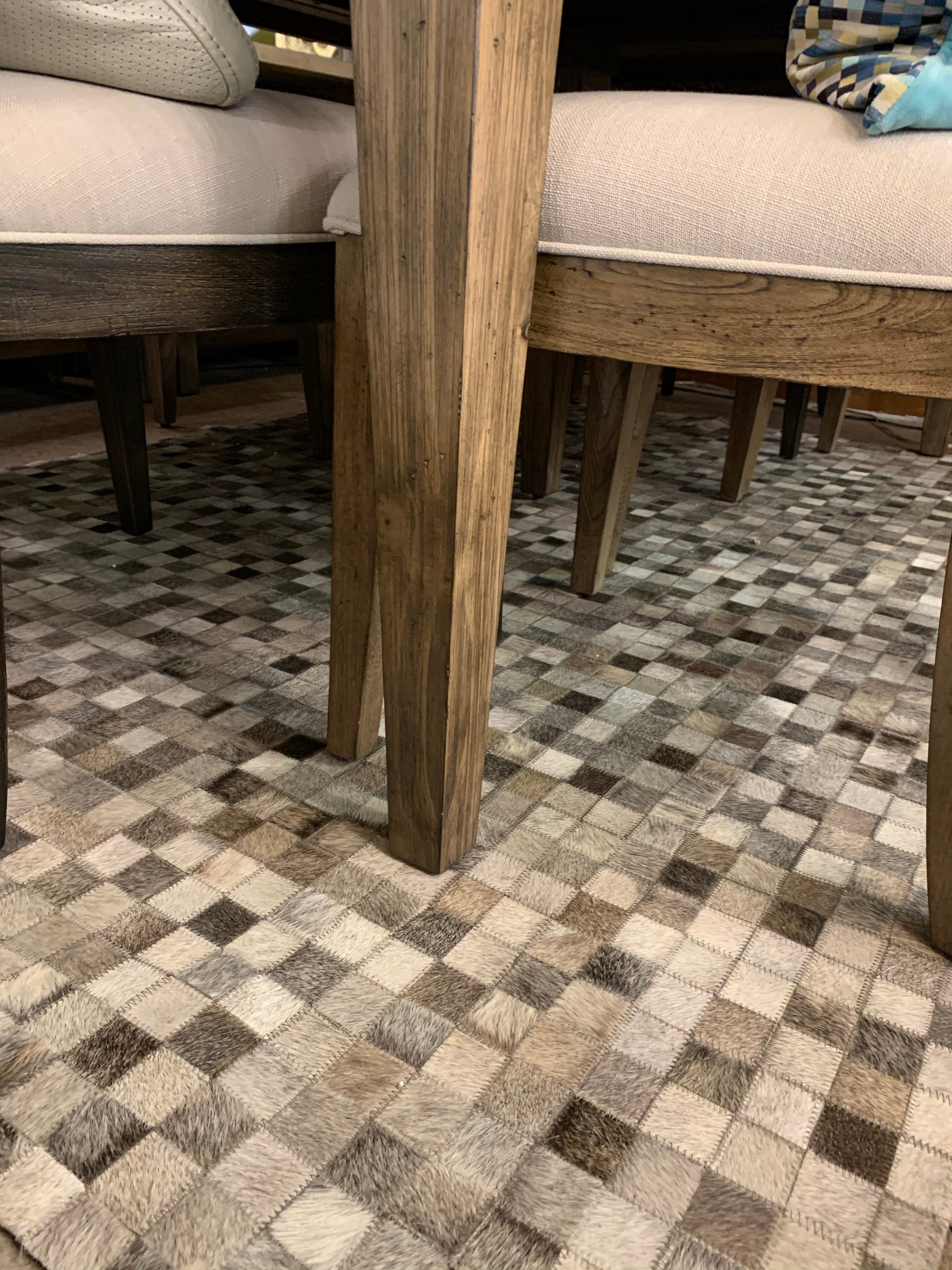 Natural Cowhide Leather Patchwork Tile Area Rug