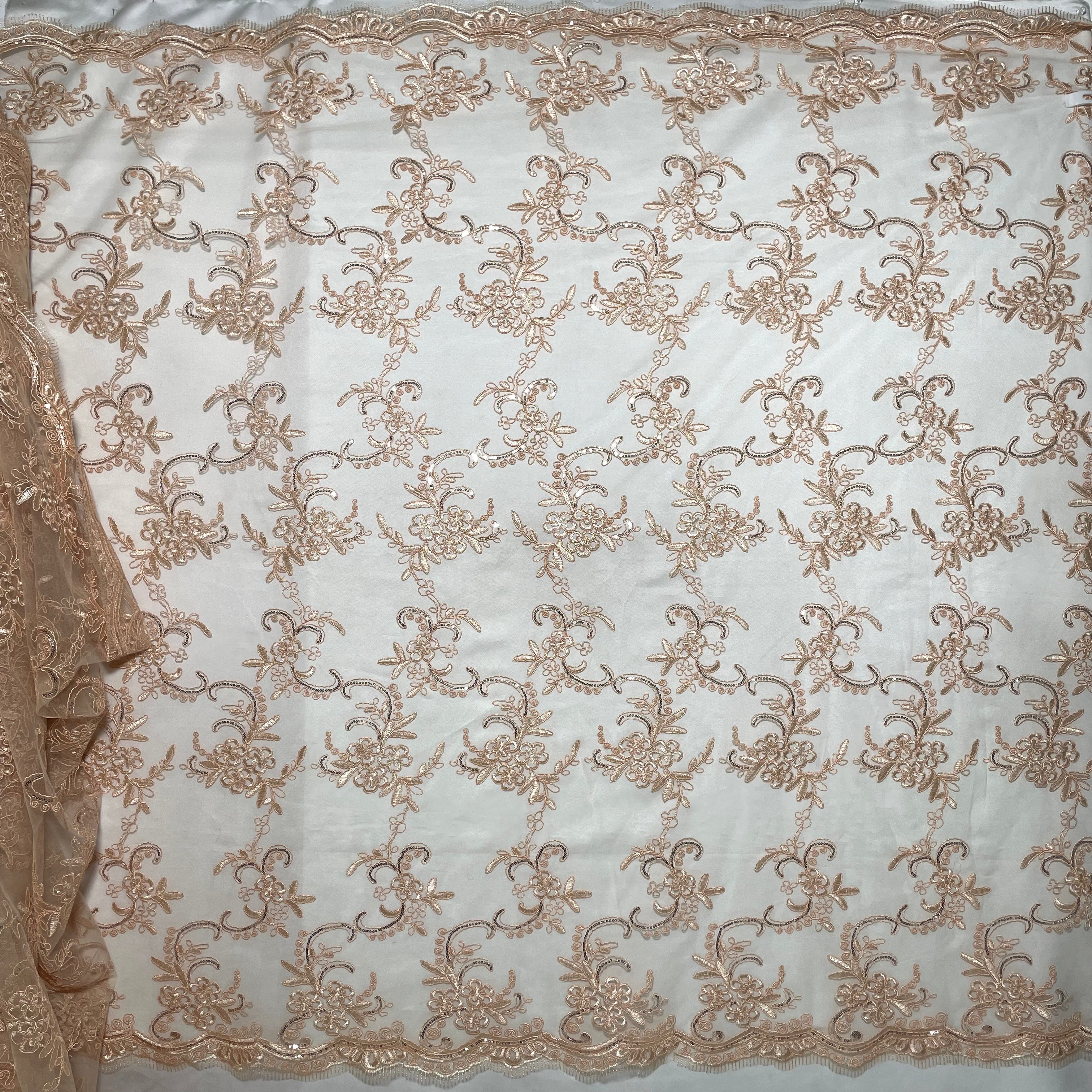 Sequined & Corded Lace Fabric Embroidered on 100% Polyester Net Mesh | Lace USA - GD-09