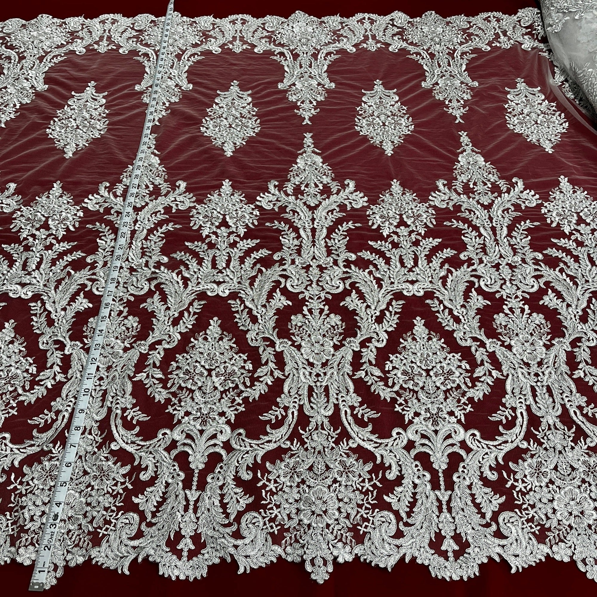 Corded Bridal Lace Fabric Embroidered on 100% Polyester Net Mesh | Lace USA - 97136W