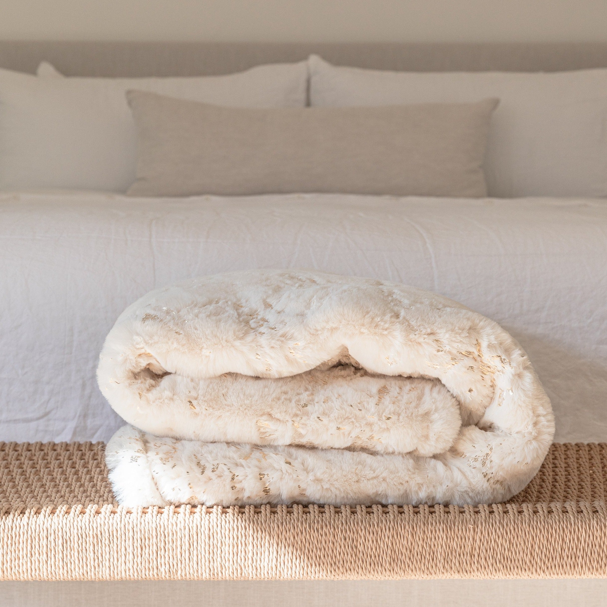 Metallic Golden Scattered Shimmery Design Faux Rabbit Touch Soft Throw Blanket - Coverlet/ Quilt/ Throw/ Bedspread/ Bedcover