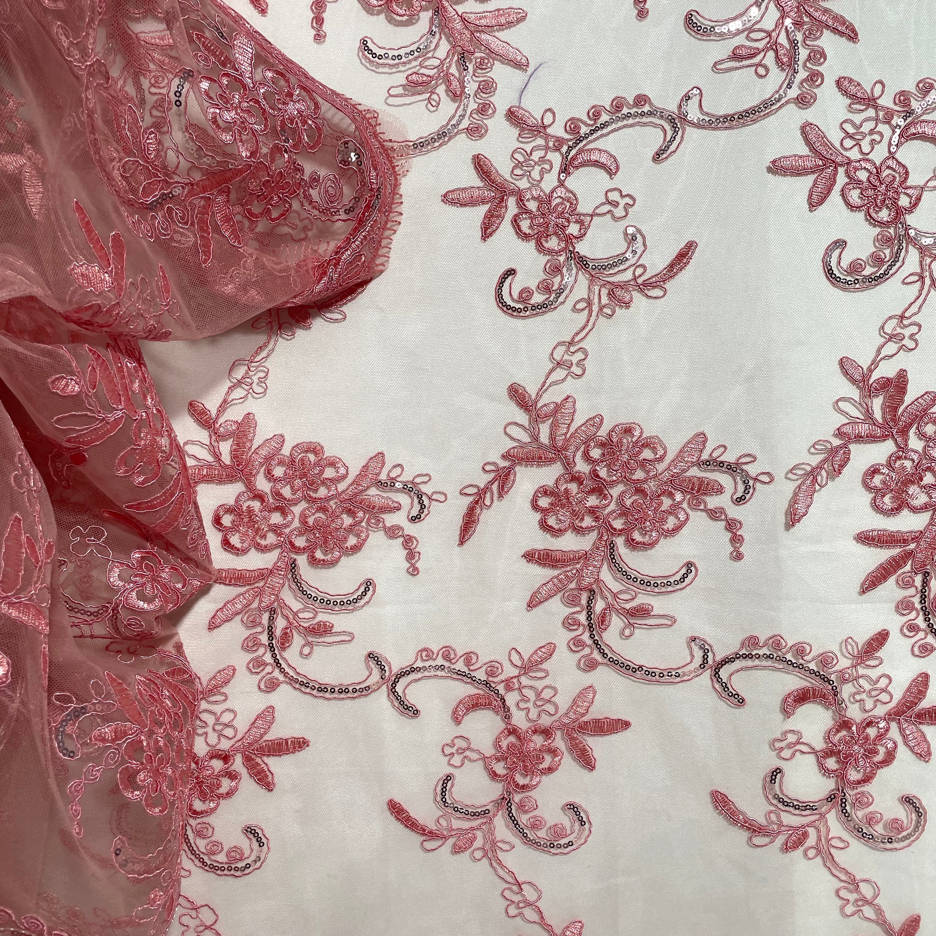 Sequined & Corded Lace Fabric Embroidered on 100% Polyester Net Mesh | Lace USA - GD-09