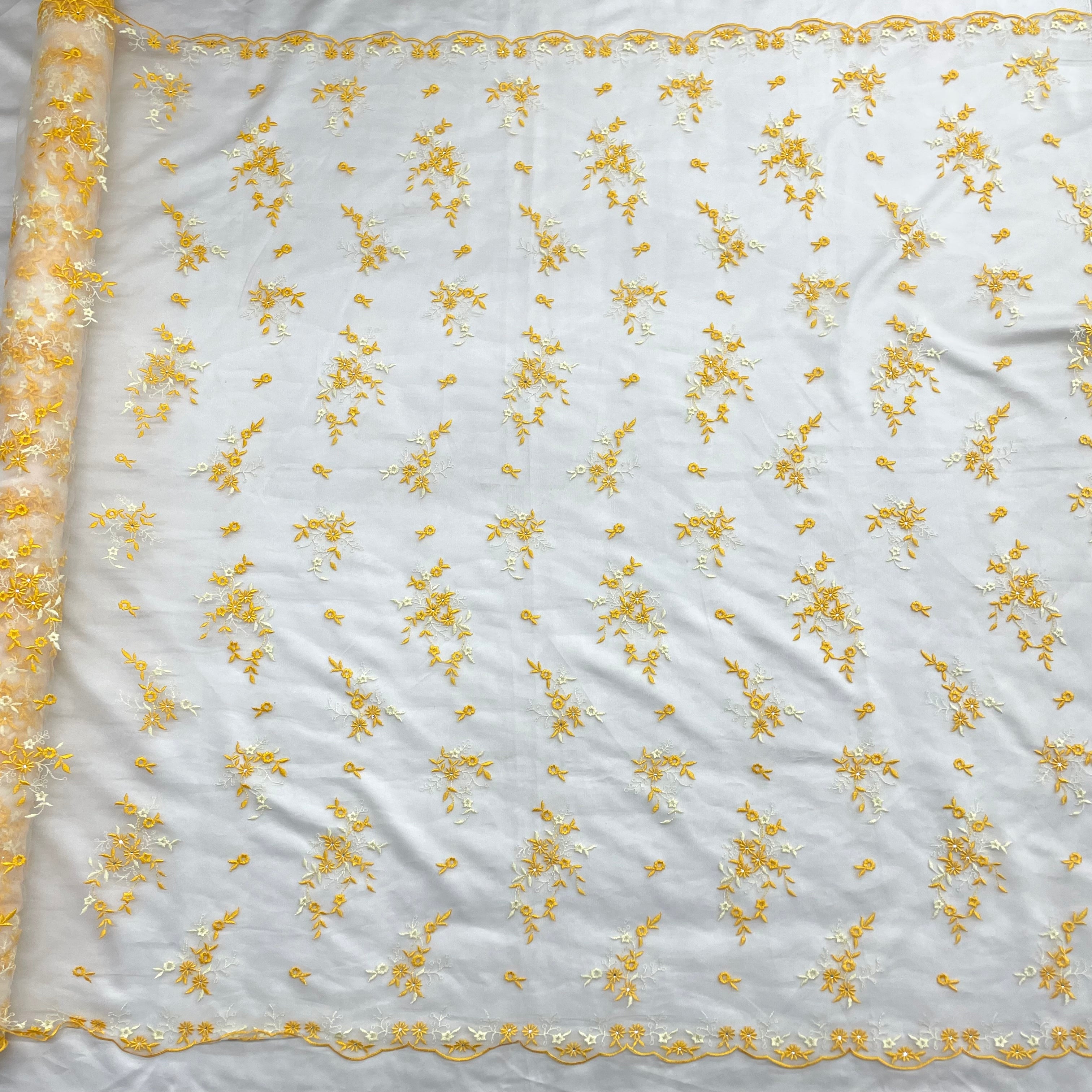 Beaded Lace Fabric Embroidered on 100% Polyester Net Mesh | Lace USA - 42091W-RS