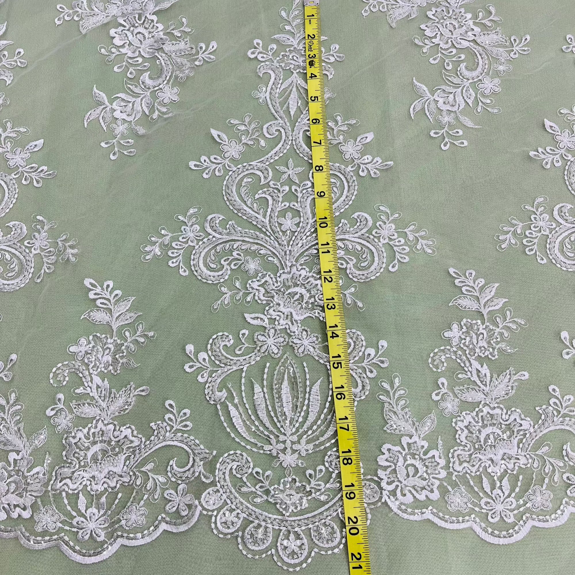 Beaded Lace Fabric Embroidered on 100% Polyester Net Mesh | Lace USA - GD-12186
