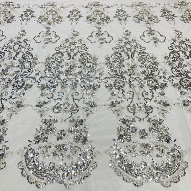 Beaded Lace Fabric Embroidered on 100% Polyester Net Mesh Lace USA - GD-210907