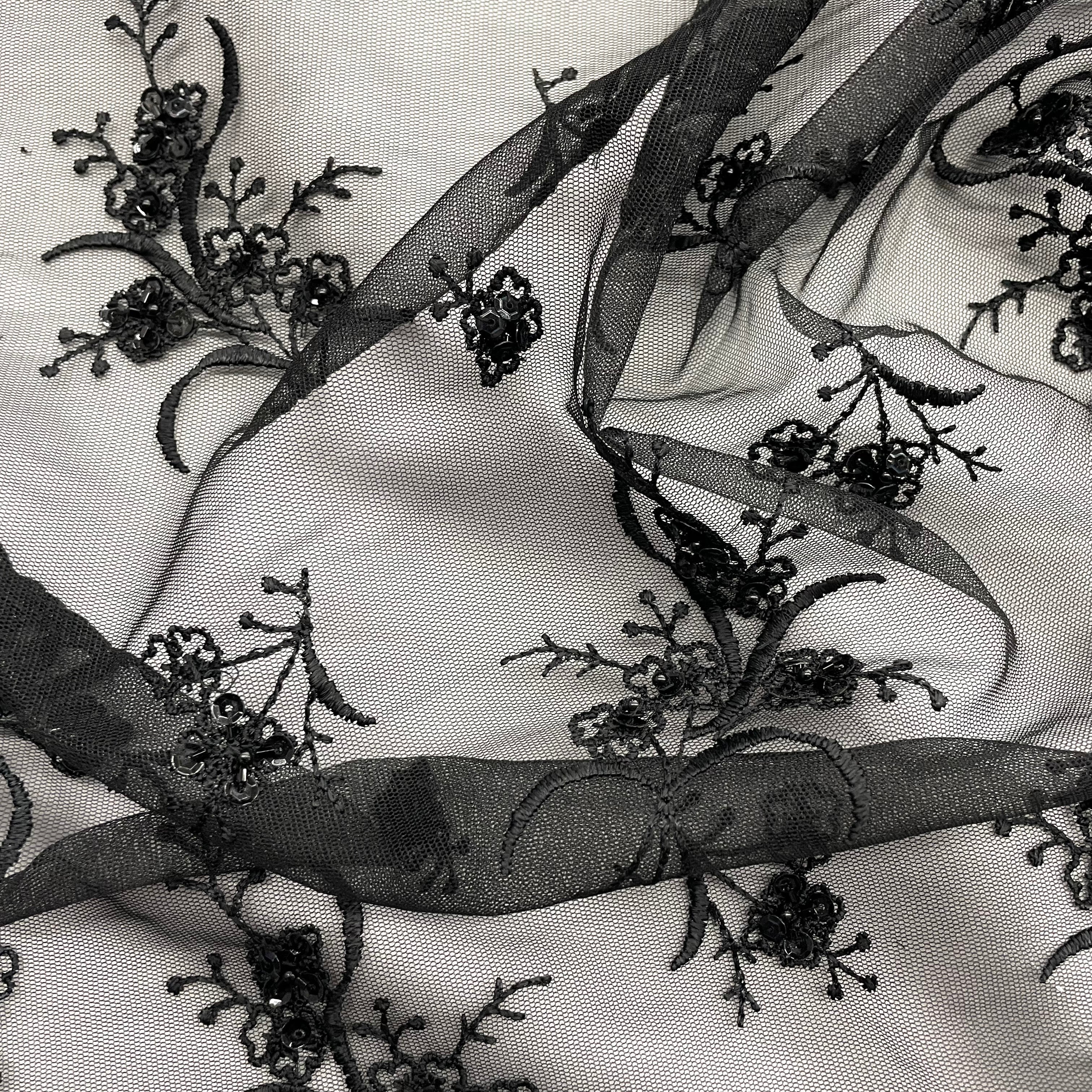 Beaded Lace Fabric Embroidered on 100% Polyester Net Mesh | Lace USA - 42002W-BP
