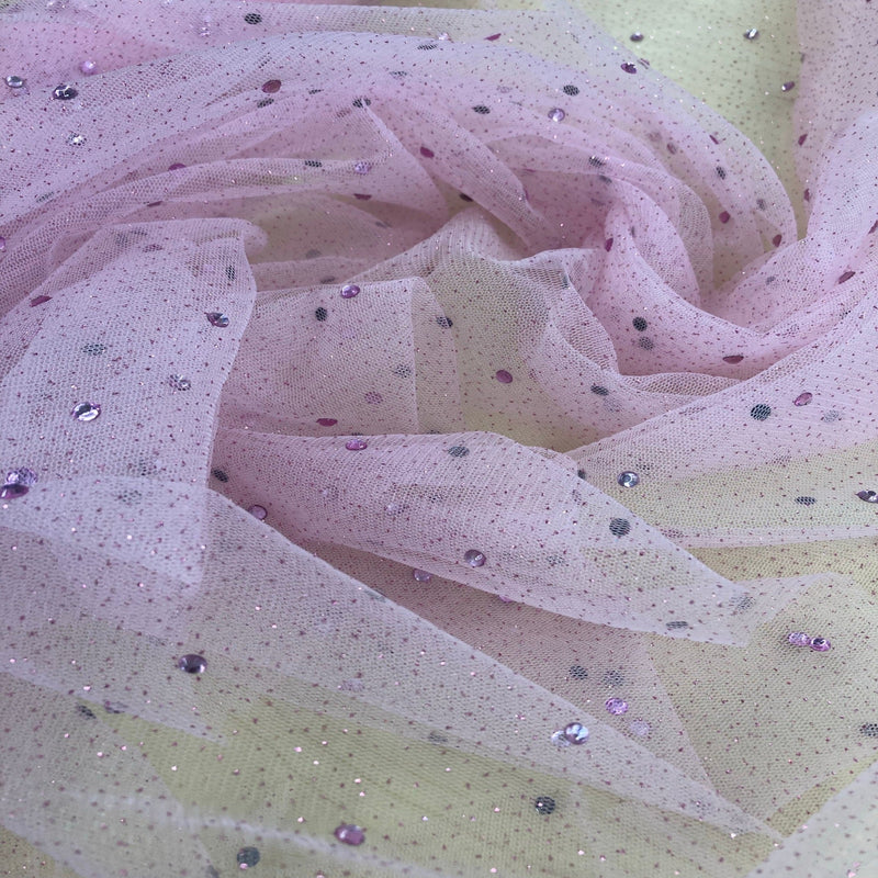 Glitter Mesh Tulle Fabric with Scattered Rhinestones 2-Way Stretch | Lace USA - Rhinestone