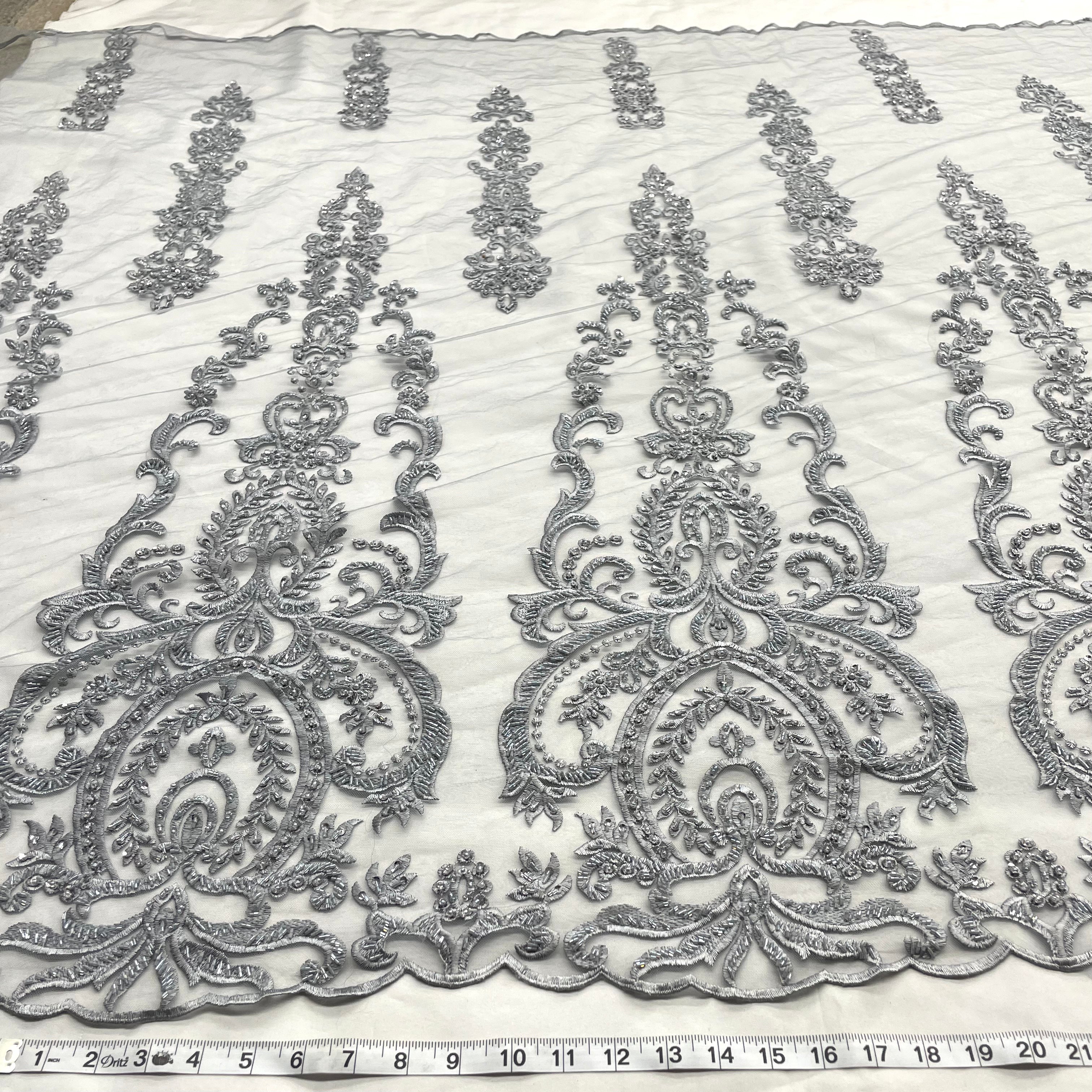 Beaded Lace Fabric Embroidered on 100% Polyester Net Mesh | Lace USA - GD-9117