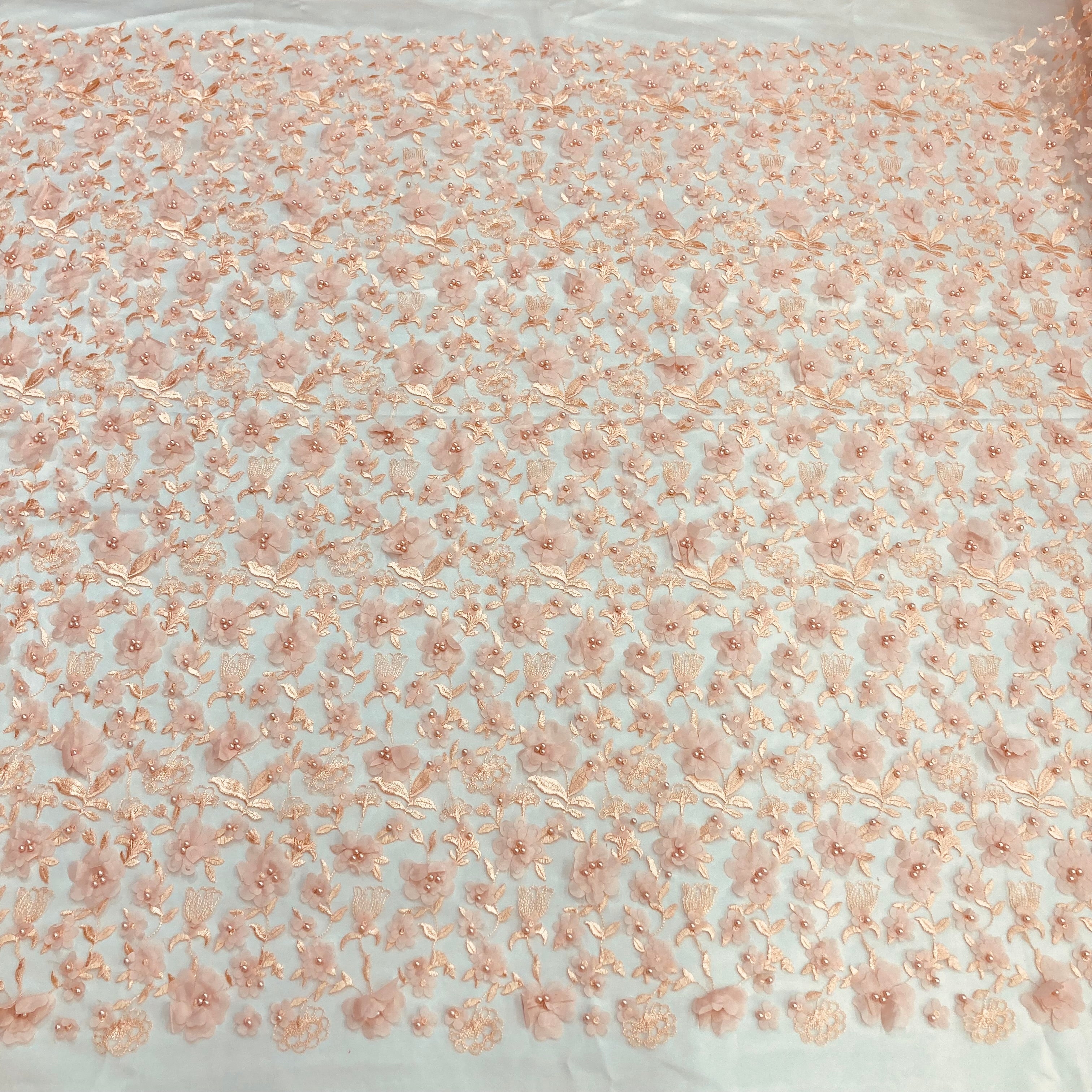 Beaded 3D Floral Lace Fabric Embroidered on 100% Polyester Net Mesh | Lace USA - GD-241