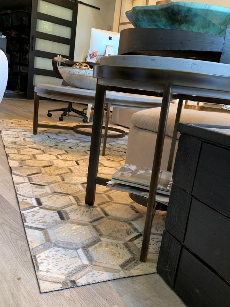 Natural Leather Metallic Patchwork Cowhide Area Rug