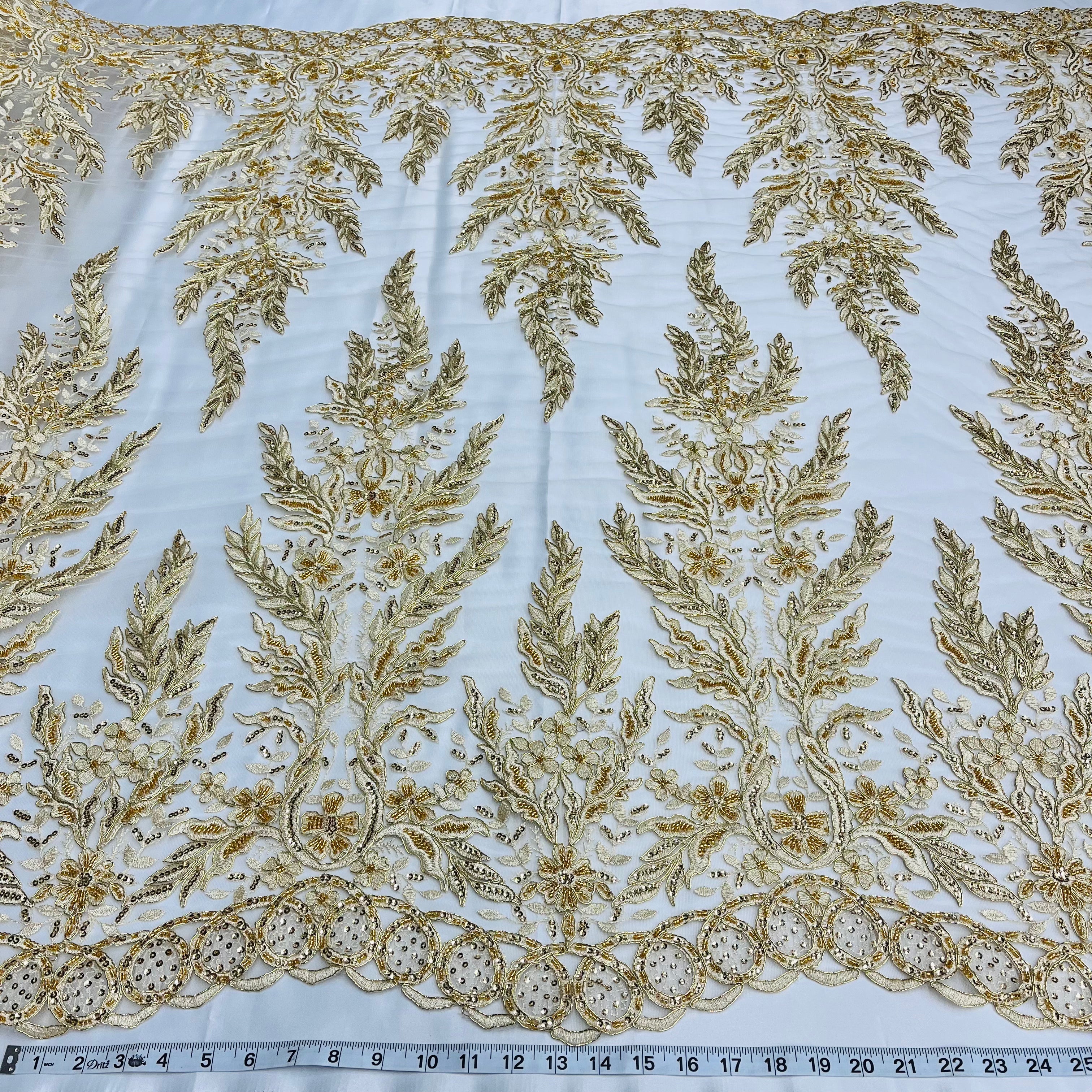 Exquisite Bridal Elegance: Beaded & Corded Embroidered Lace Fabric | Lace USA - 97221W-HB