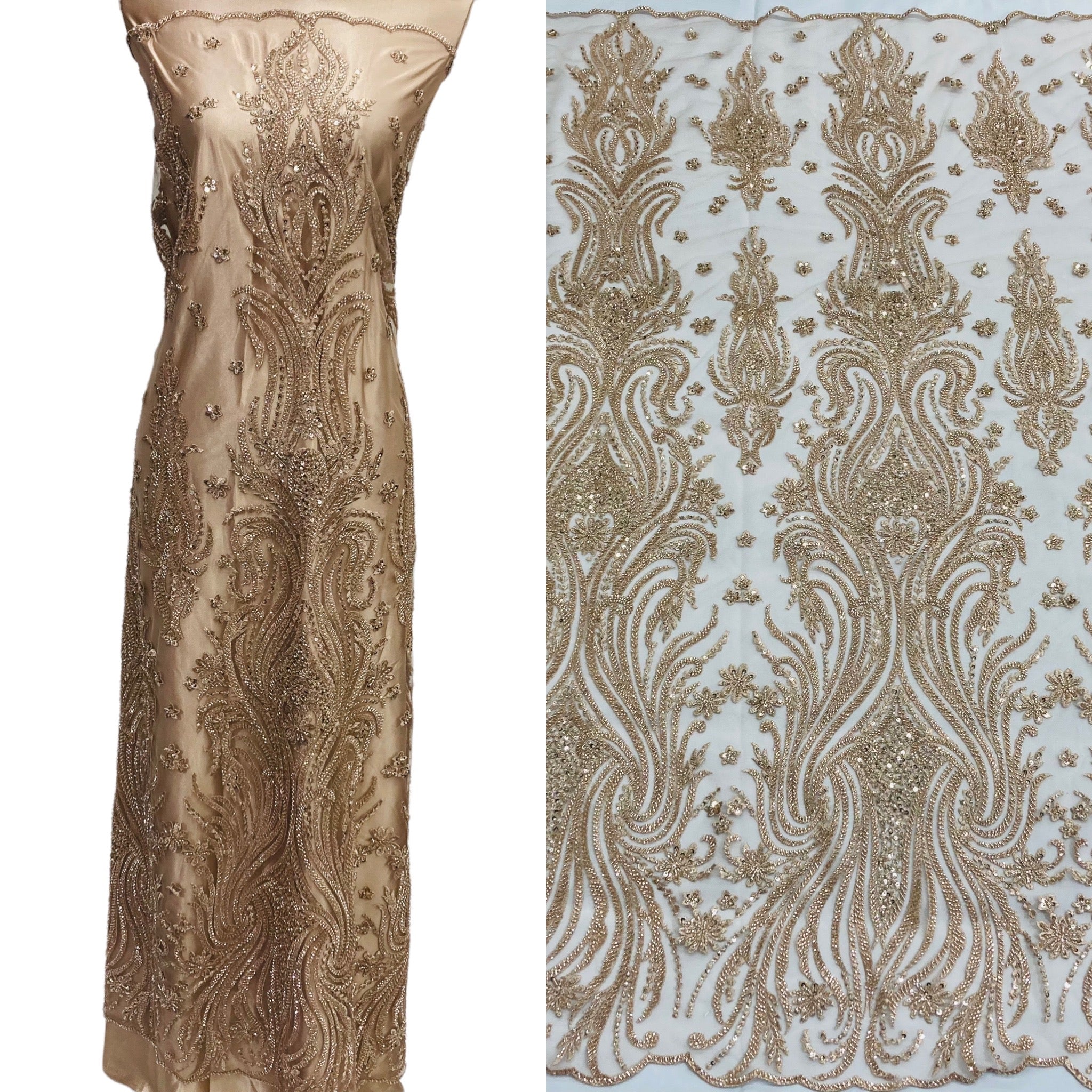 Beaded Lace Fabric Embroidered on 100% Polyester Net Mesh | Lace USA - GD-114