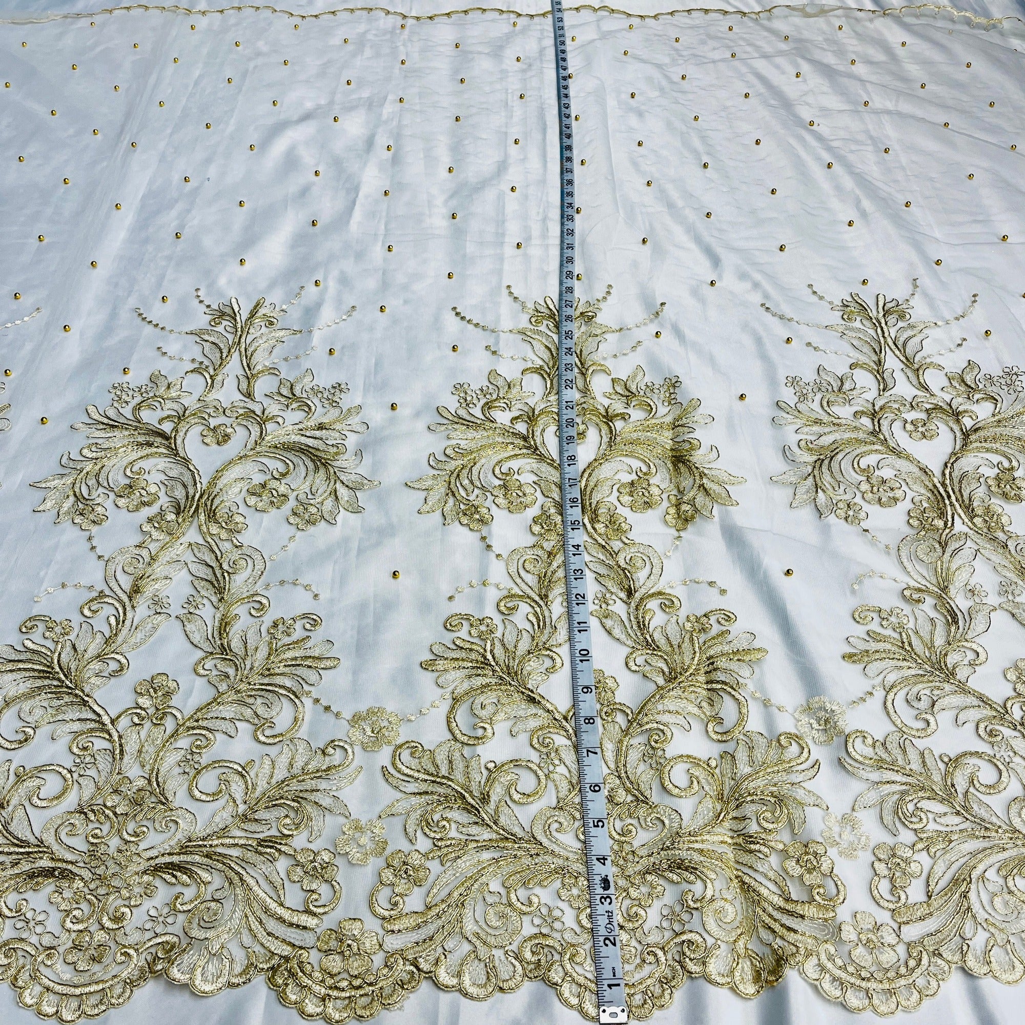 Beaded & Corded Bridal Lace Fabric Embroidered on 100% Polyester Net Mesh | Lace USA - 73013W-NB
