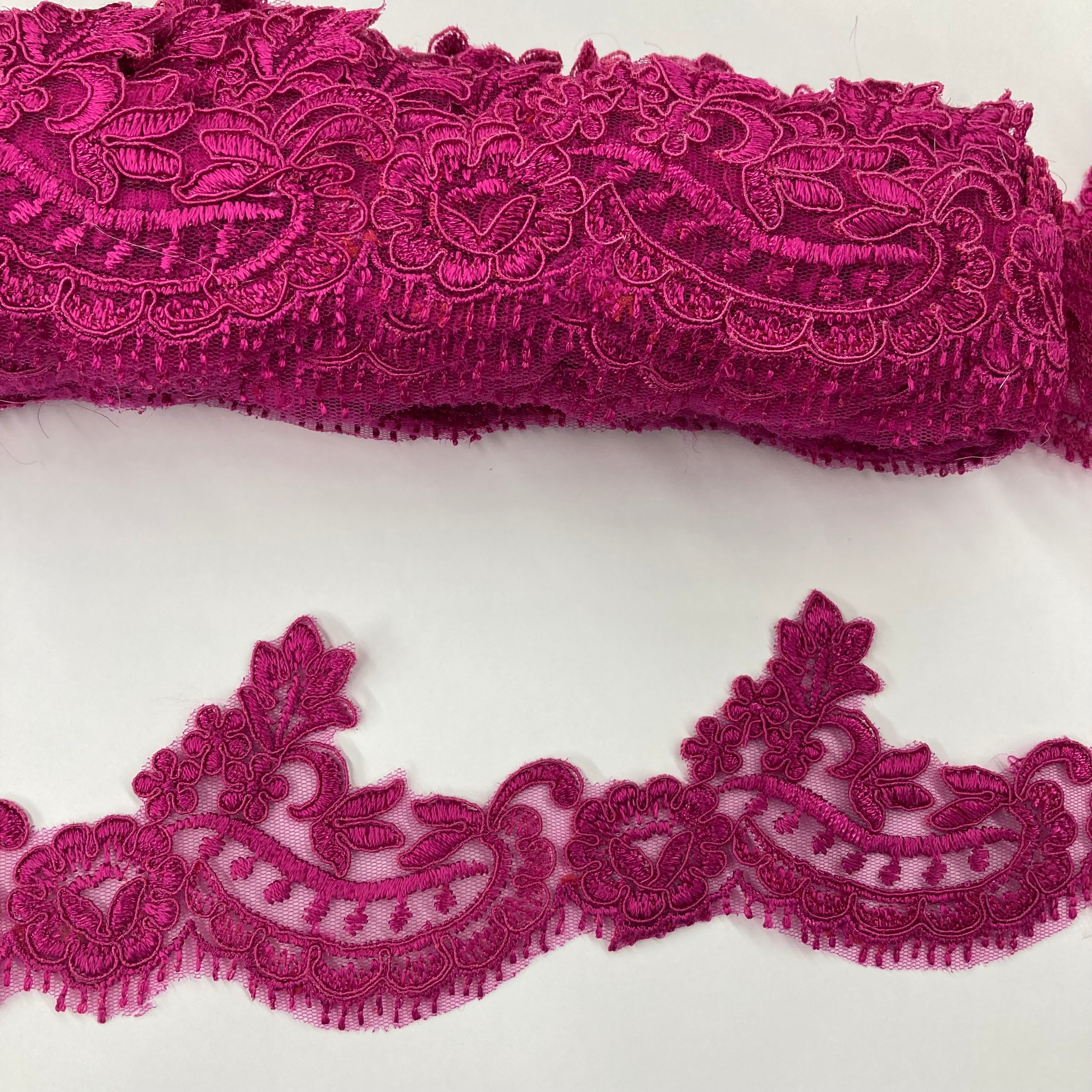 Corded Lace Trimming Embroidered on 100% Polyester Net Mesh | Lace USA - 95375W/1
