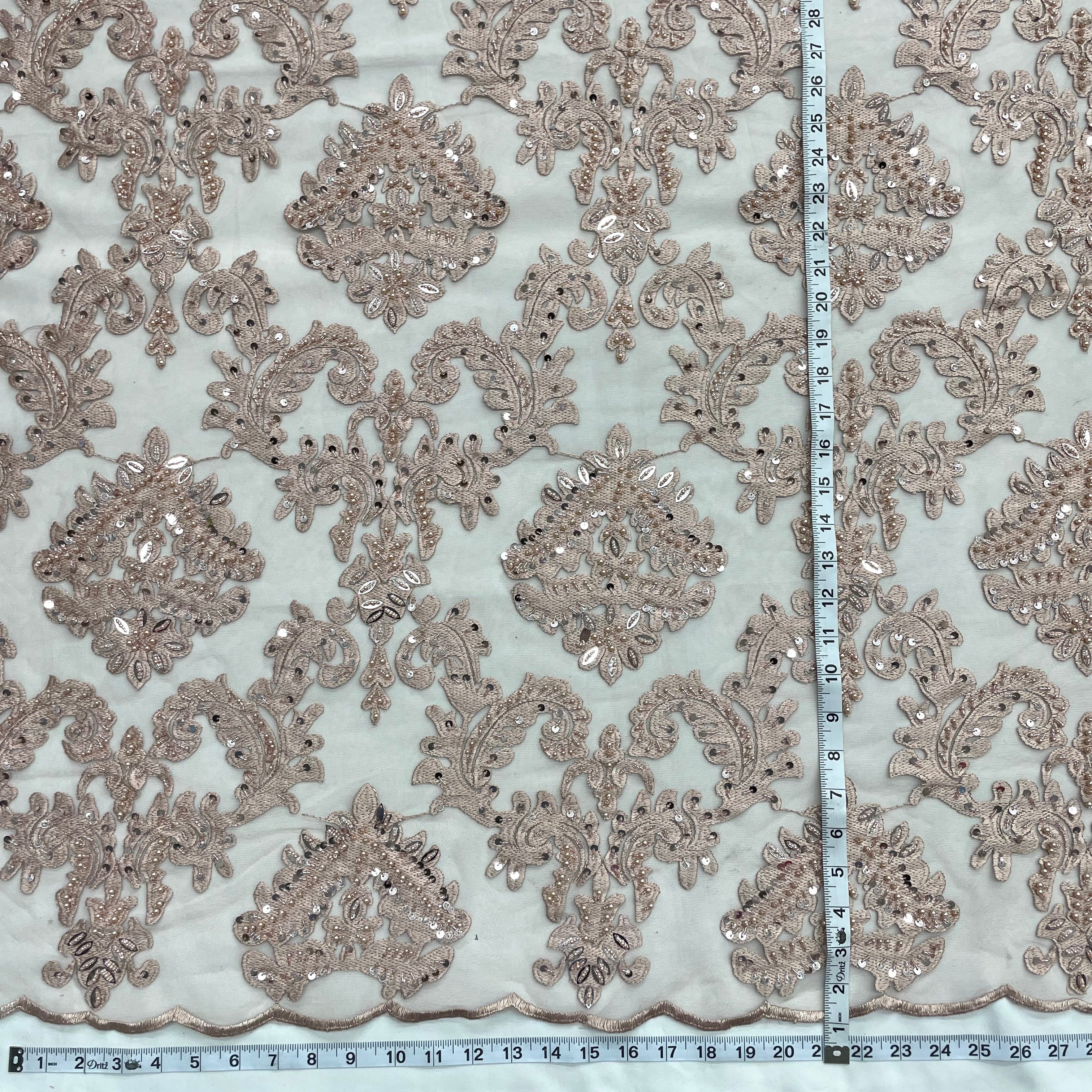 Beaded Lace Fabric Embroidered on 100% Polyester Net Mesh | Lace USA - GD-262