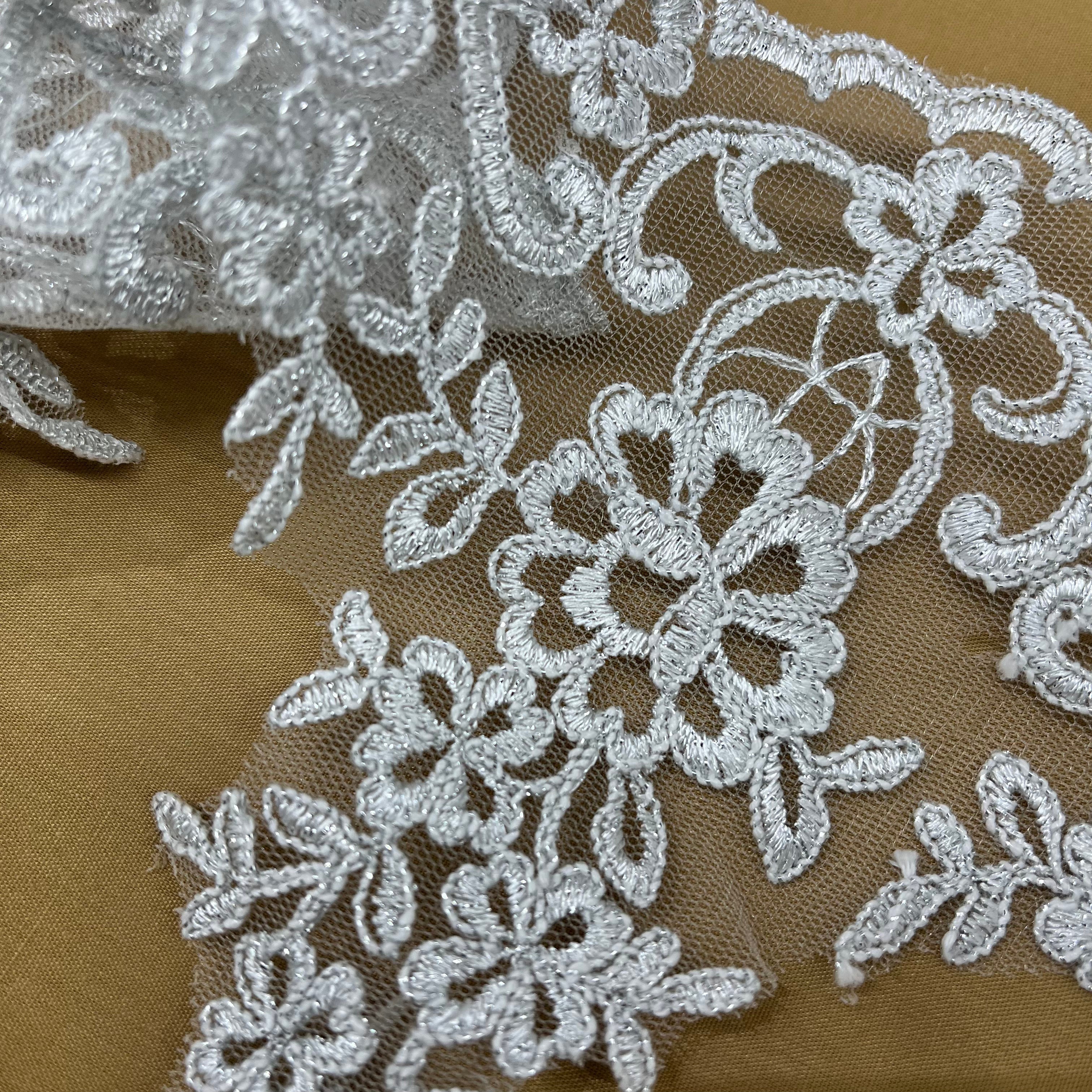 Corded Lace Trimming Embroidered on 100% Polyester Net Mesh | Lace USA - 96216W