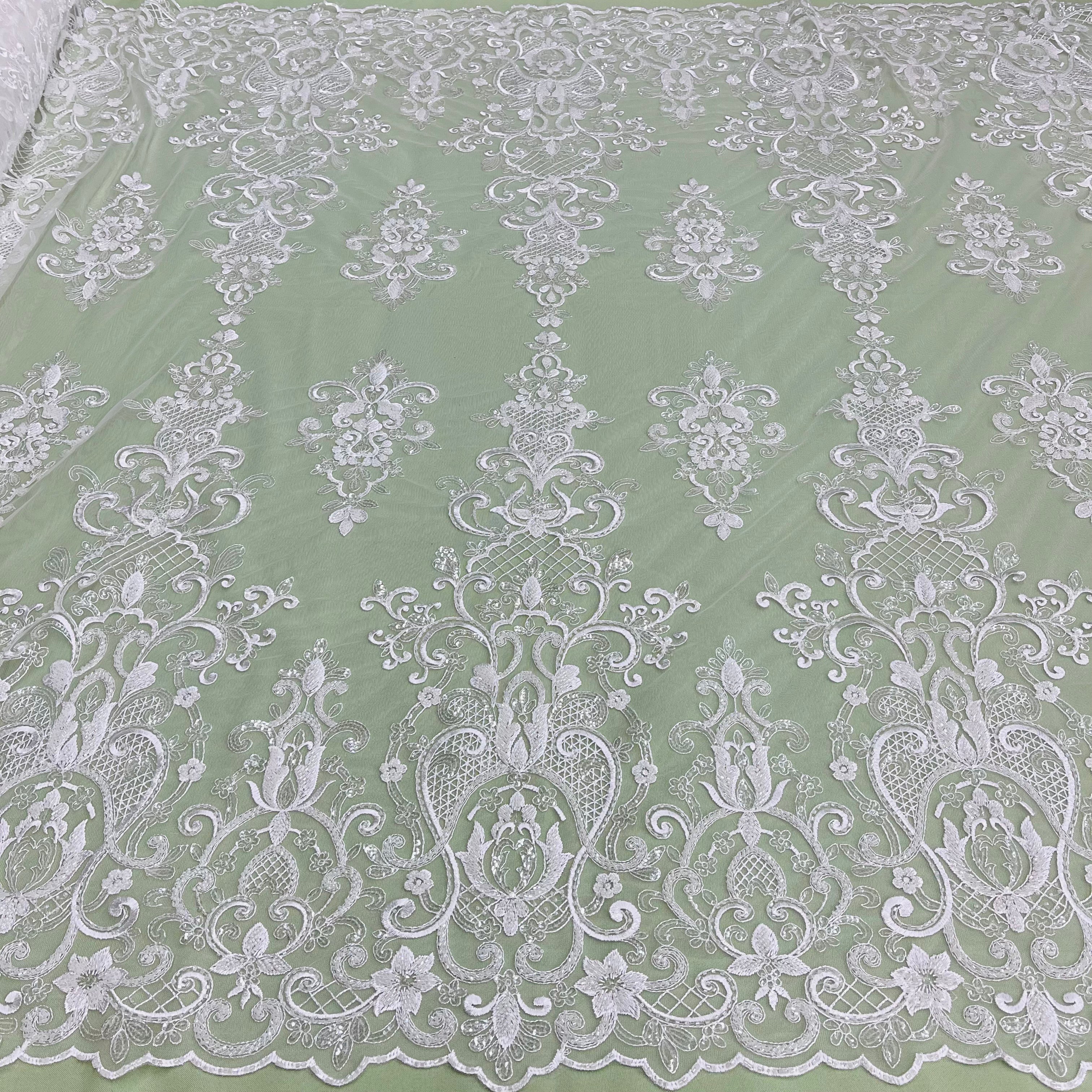 Beaded & Sequined Lace Fabric Embroidered on 100% Polyester Net Mesh | Lace USA - GD-12815