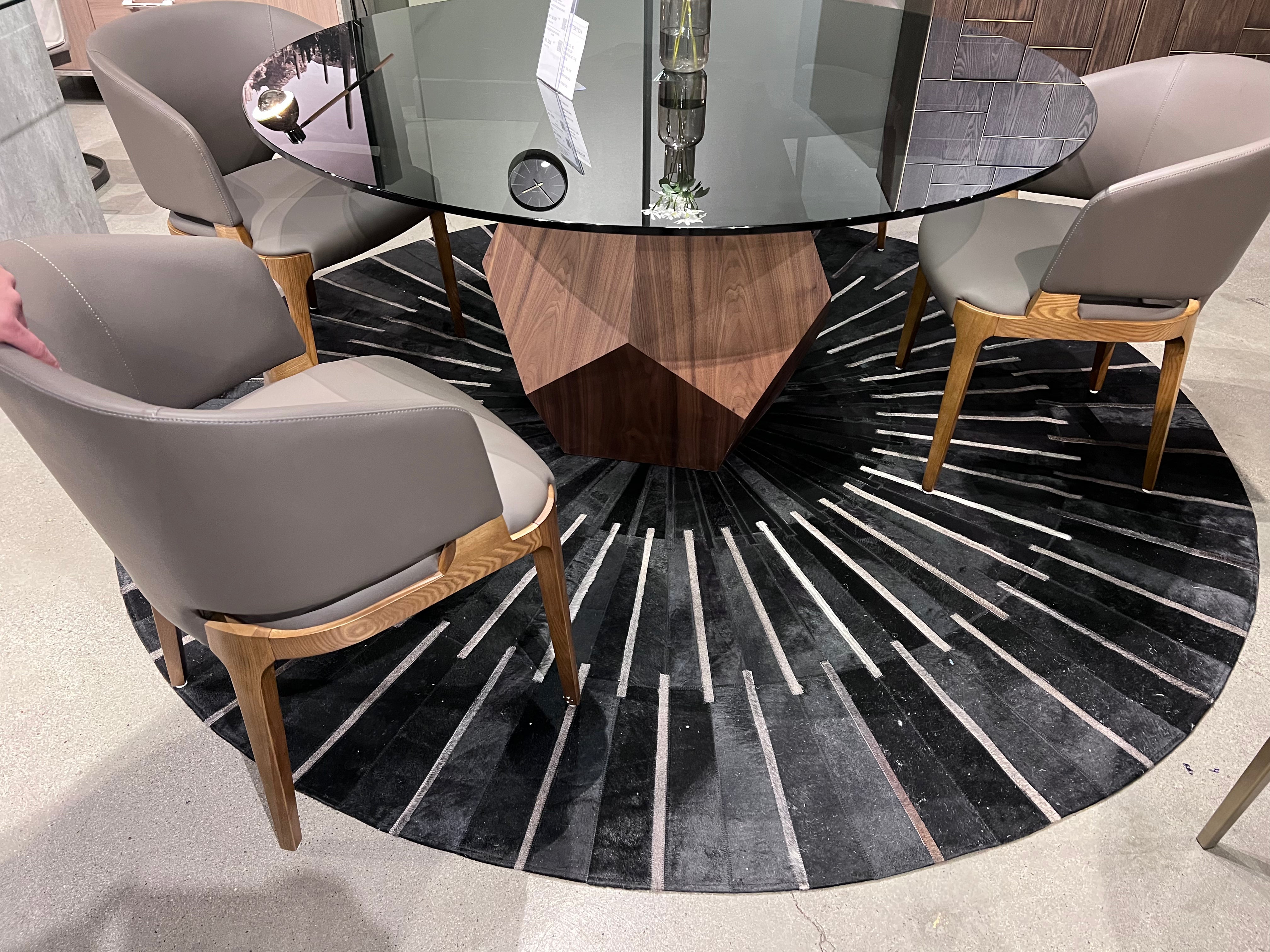 Geometric Round Cowhide Patchwork Rug – Black with Charcoal Stripes - Patchwork PCH216 Round