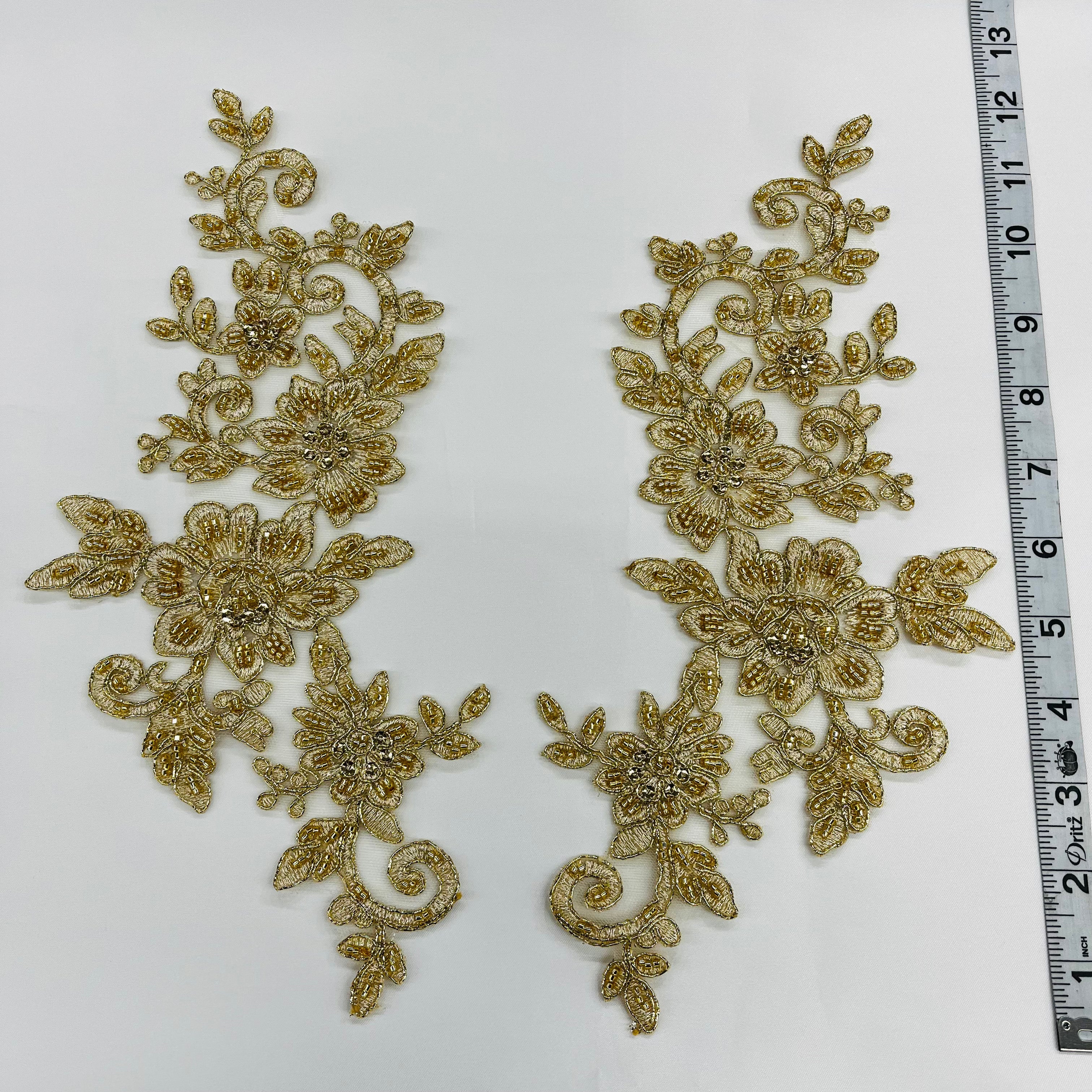 Beaded & Corded Floral Lace Applique Embroidered on 100% Polyester Net Mesh | Lace USA - 96440W-HB