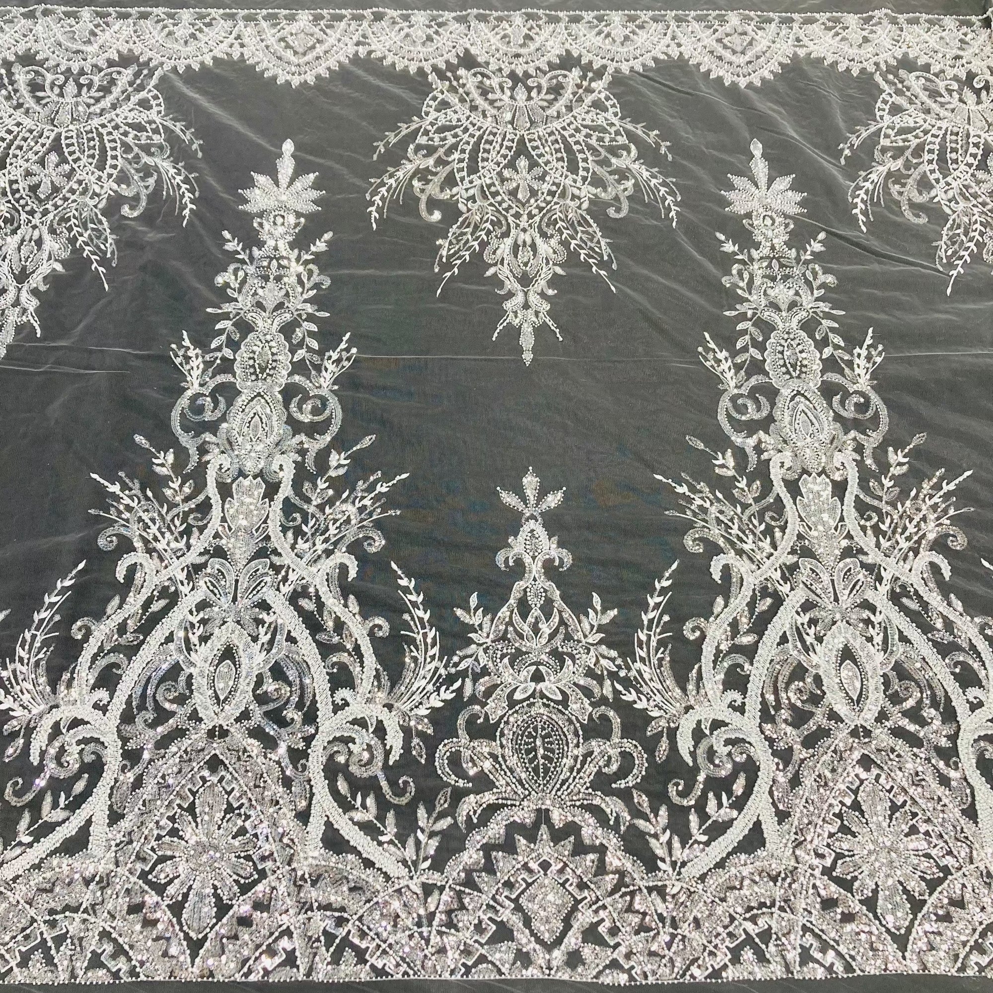 Beaded Lace Fabric Embroidered on 100% Polyester Net Mesh | Lace USA - GD-210906