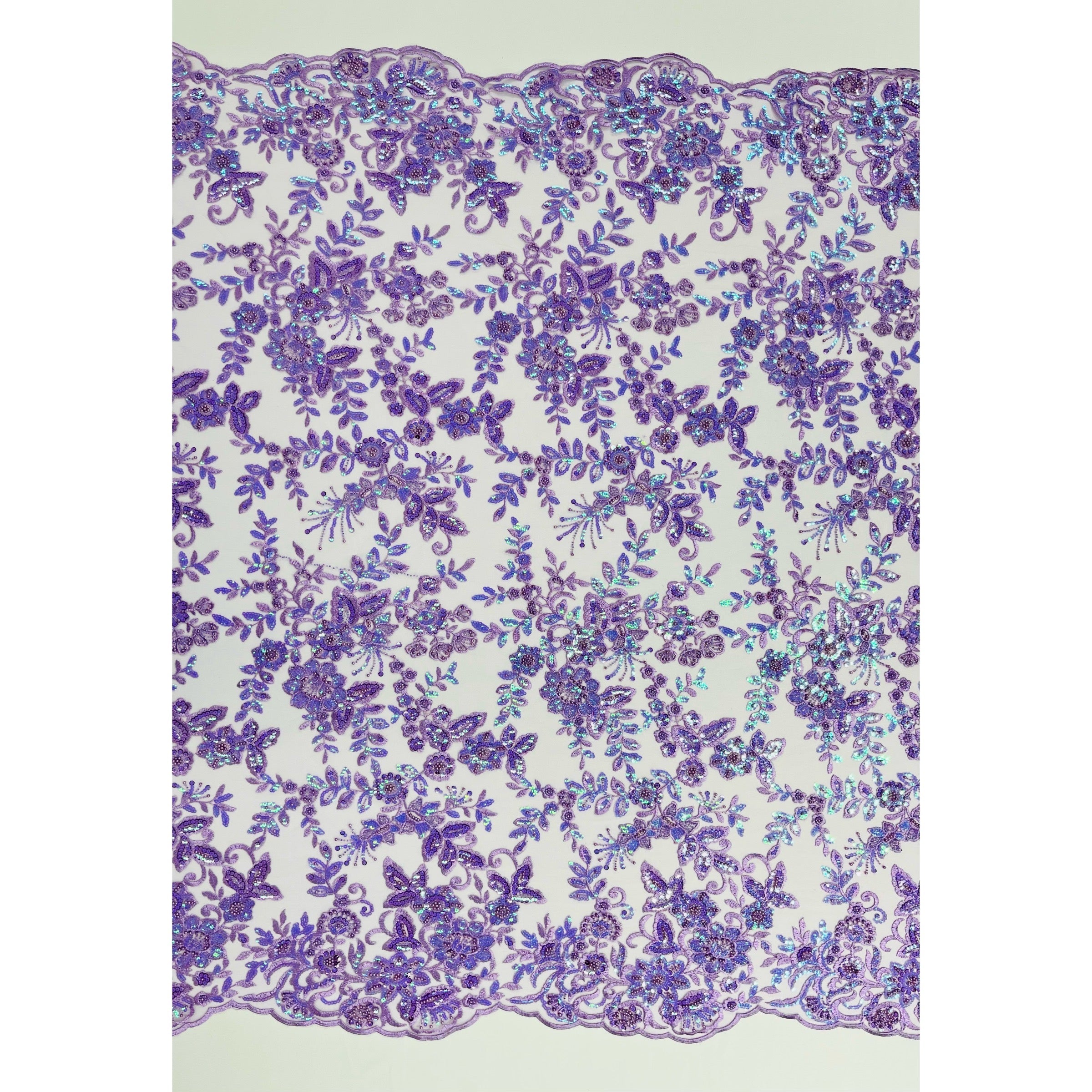 Beaded & Sequined Sparkling  Floral Lace Fabric – Scalloped Edges | Lace USA - GD-2218