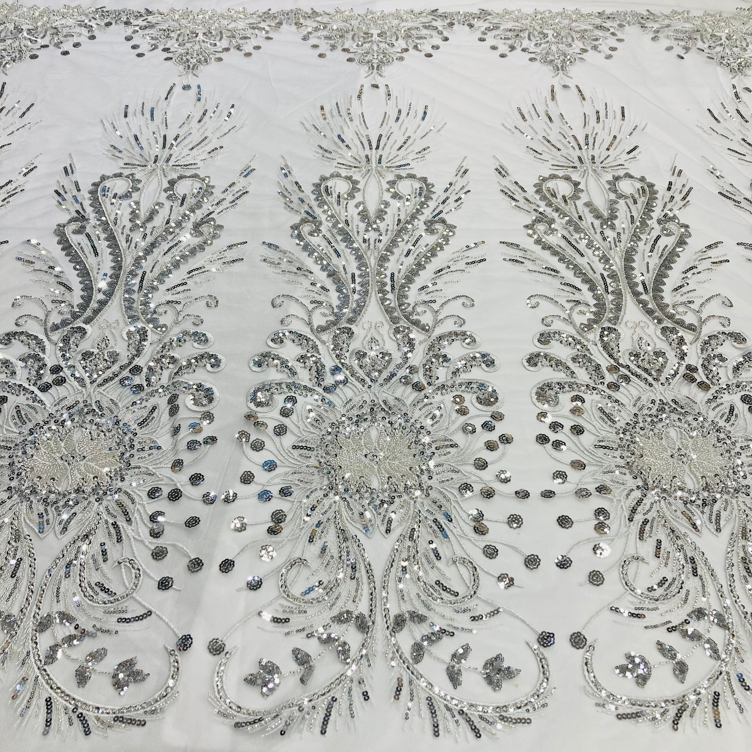 Beaded Lace Fabric Embroidered on 100% Polyester Net Mesh | Lace USA - GD-217138