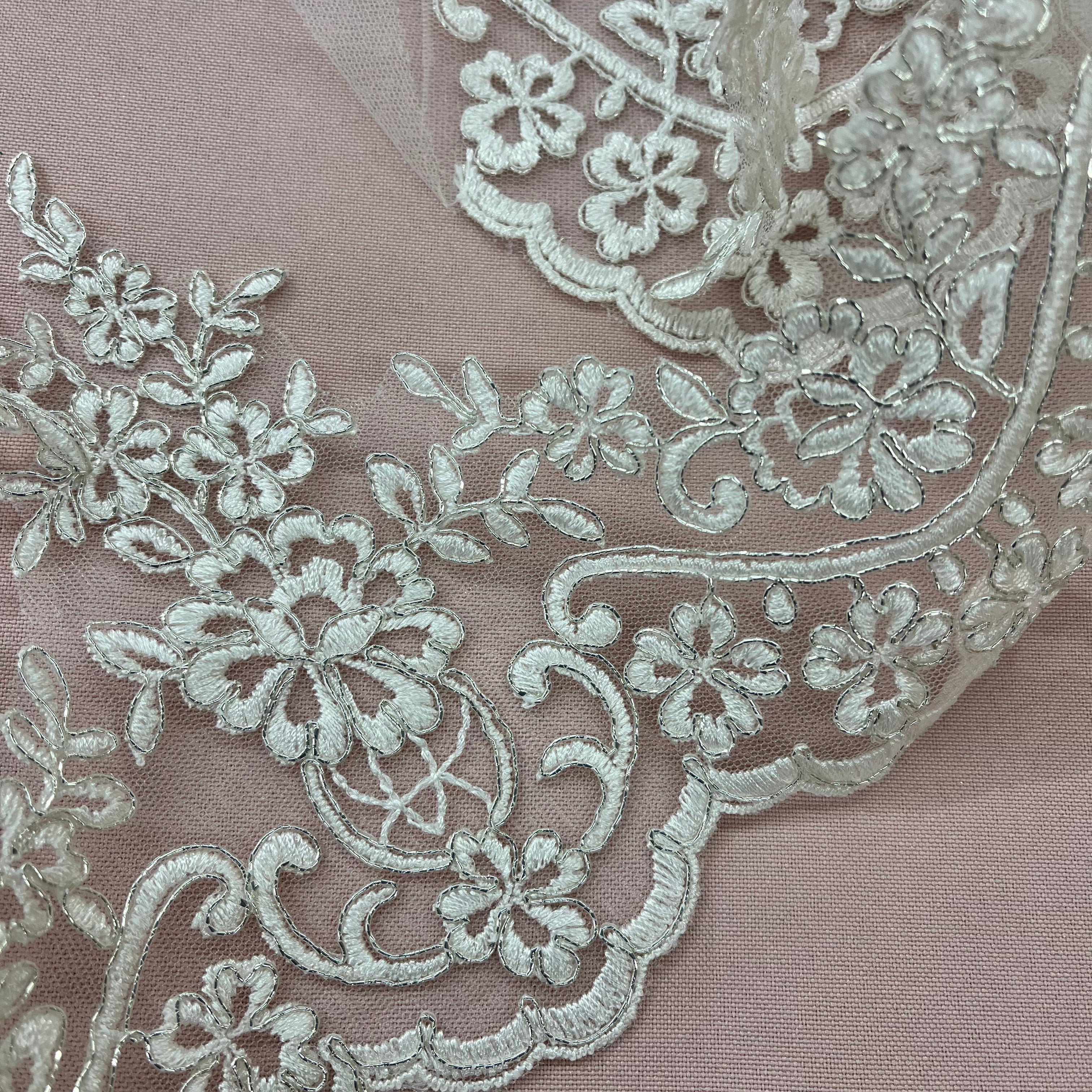Corded Lace Trimming Embroidered on 100% Polyester Net Mesh | Lace USA - 96216W