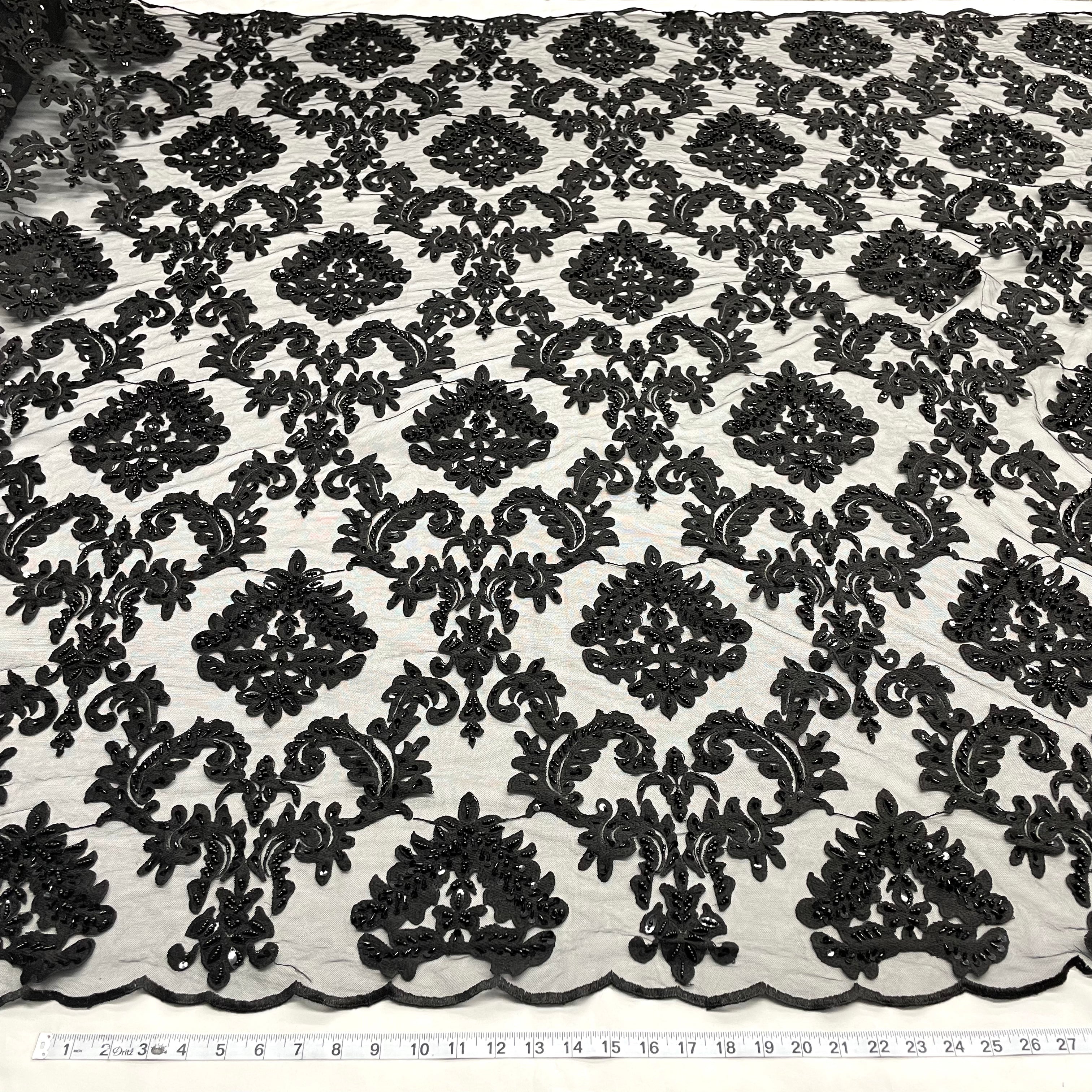 Beaded Lace Fabric Embroidered on 100% Polyester Net Mesh | Lace USA - GD-262