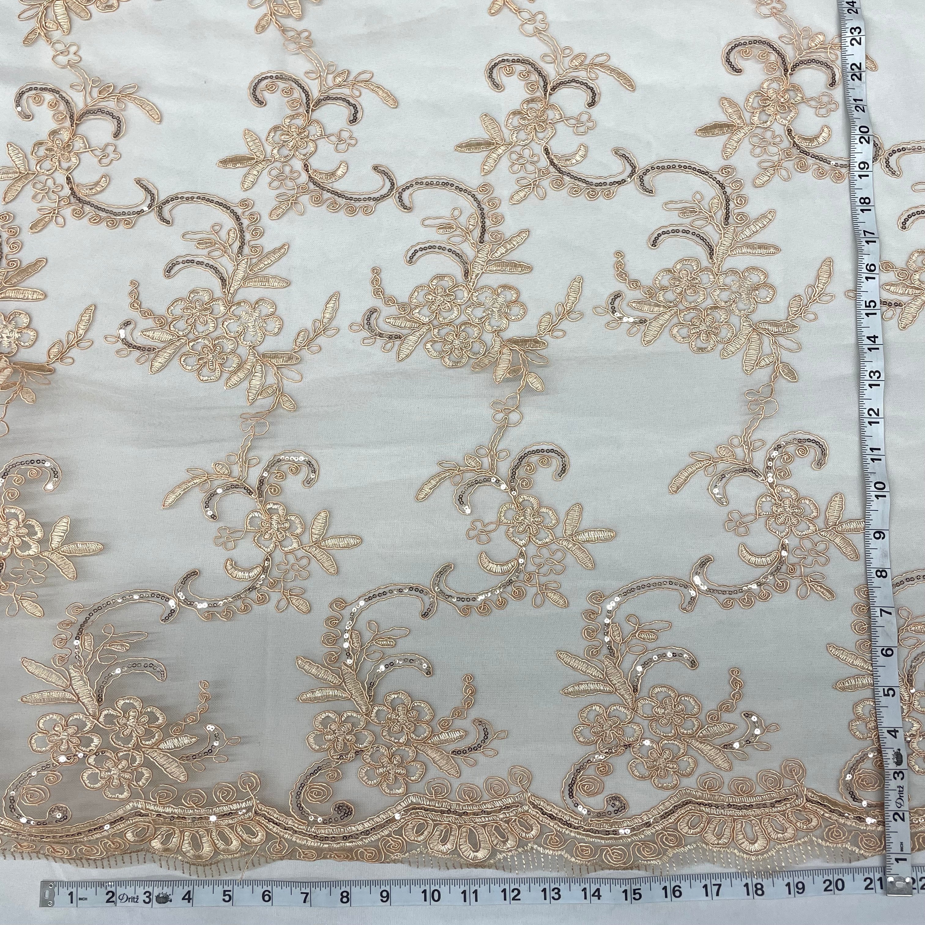 Sequined & Corded Lace Fabric Embroidered on 100% Polyester Net Mesh | Lace USA - GD-09